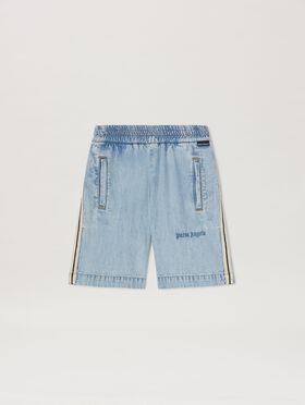 PALM ANGELS  Chambray Track shorts DUSTY BLUE OFF WHITE PBCJ002C99FAB003