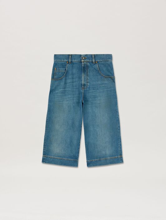 PALM ANGELS  Jeans-Bermuda mit geschwungenem Logo BLUE - GREEN PMYC007S25DEN001