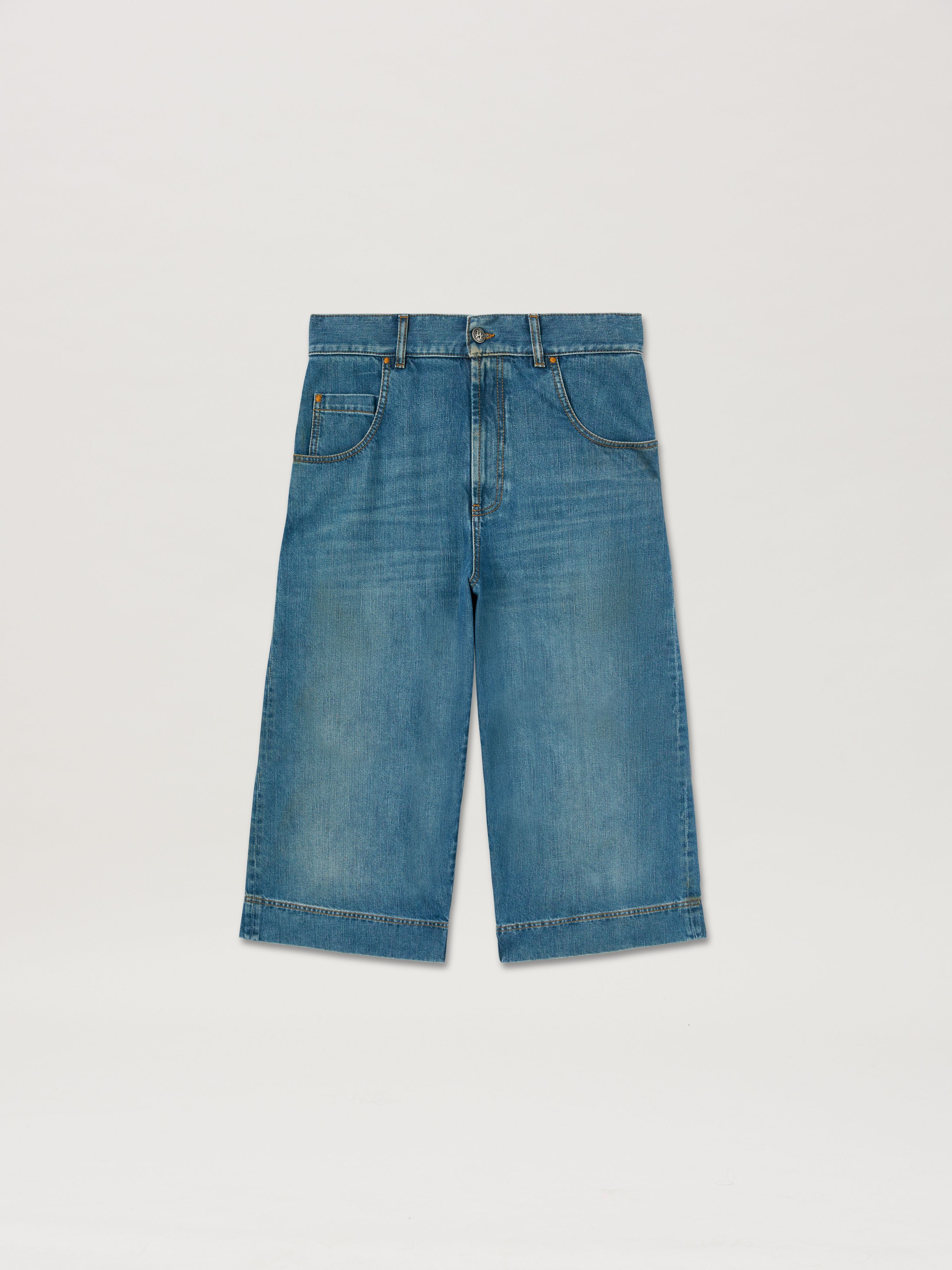 PALM ANGELS  Jeans-Bermuda mit geschwungenem Logo BLUE - GREEN PMYC007S25DEN001
