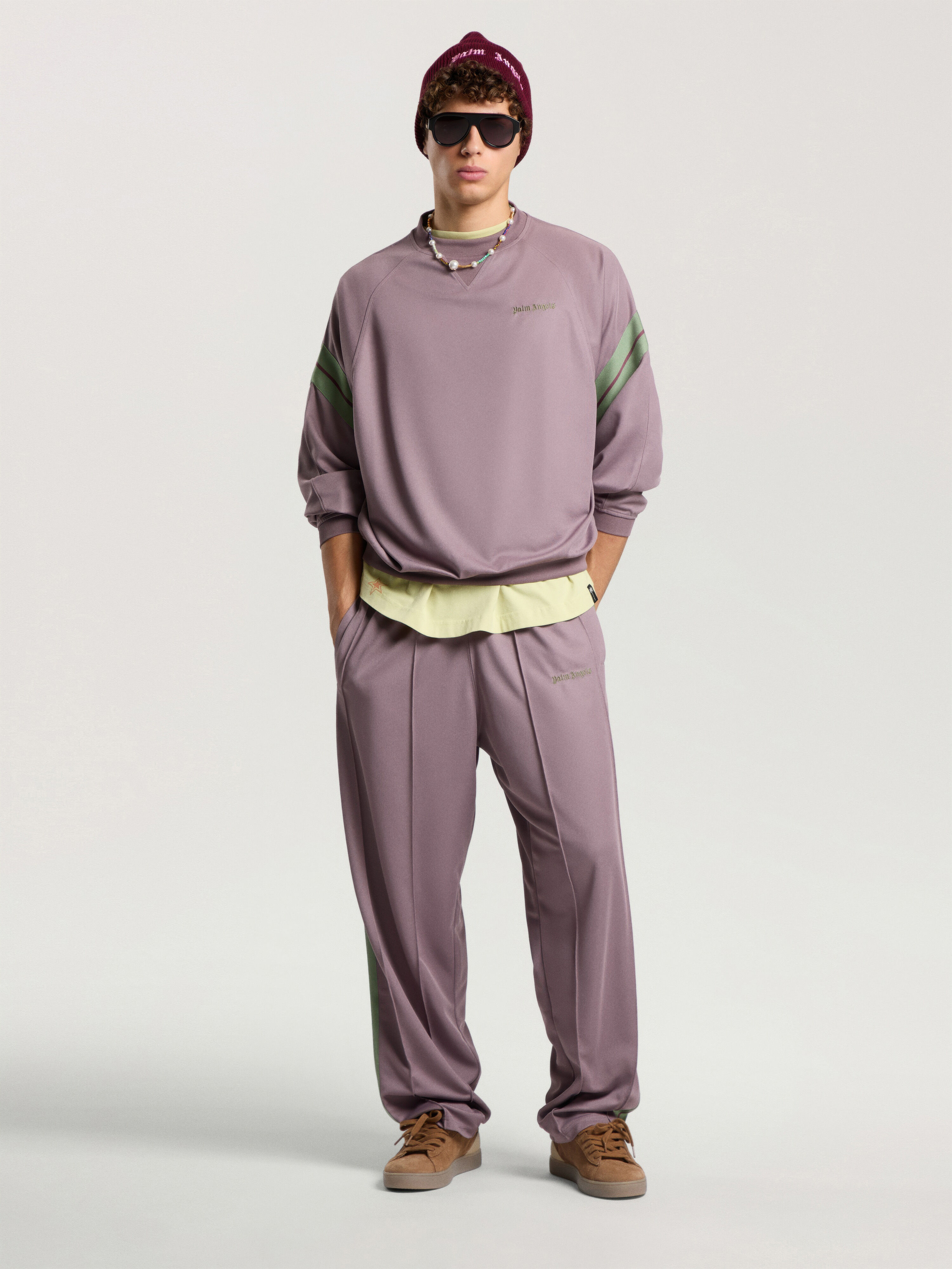 PALM ANGELS Urban Logo Track Crewneck MAUVE - SAGE PAMBF01F26FB01