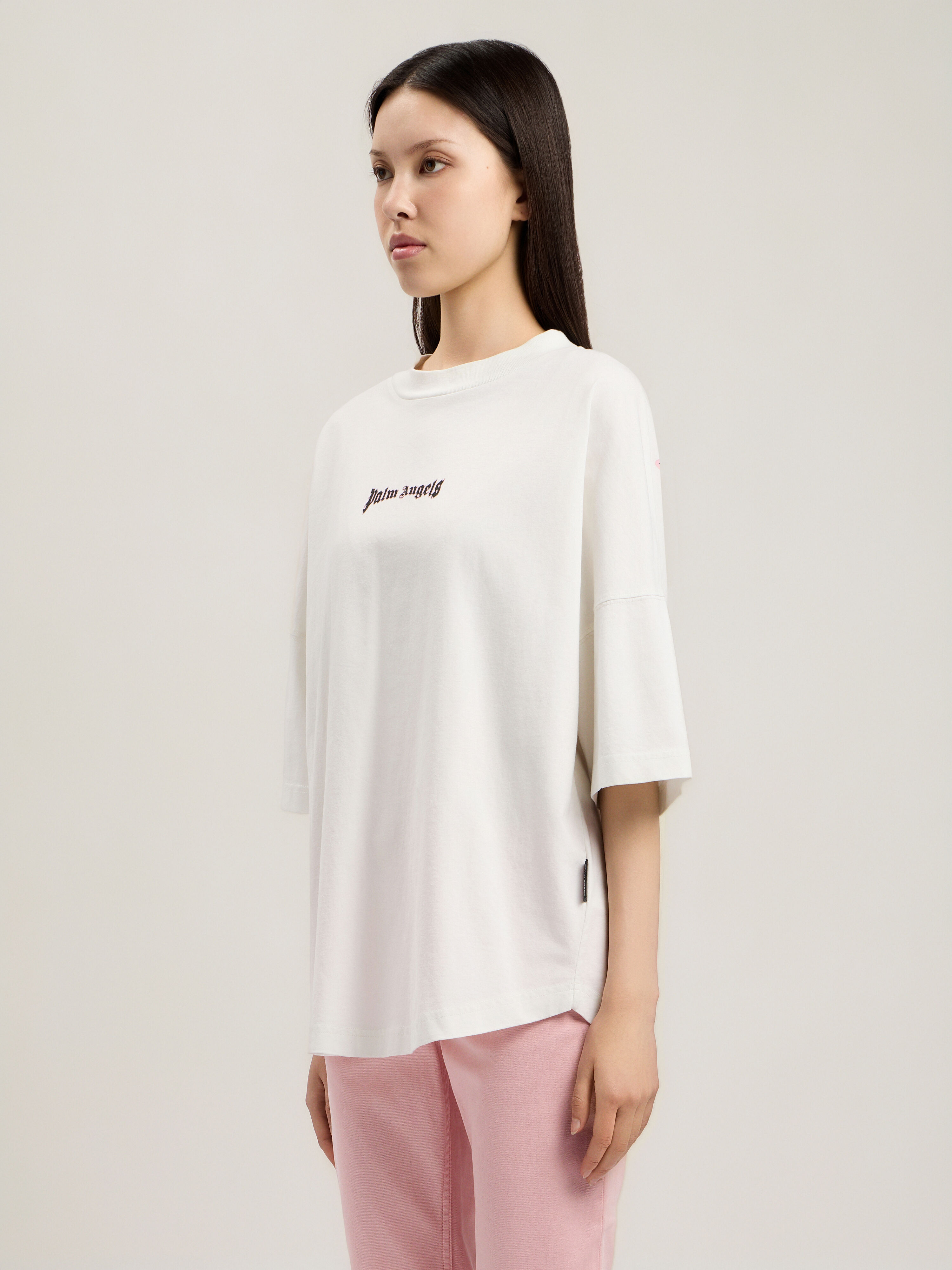 Outline Logo Over T-Shirt in OFF WHITE BLACK for Women | Palm Angels®
