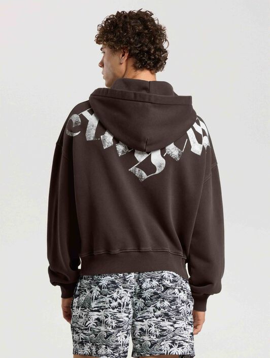 PALM ANGELS Big Neck Logo Zip Loose Hoodie BROWN - OFF WHITE PAMBE02F26FL01