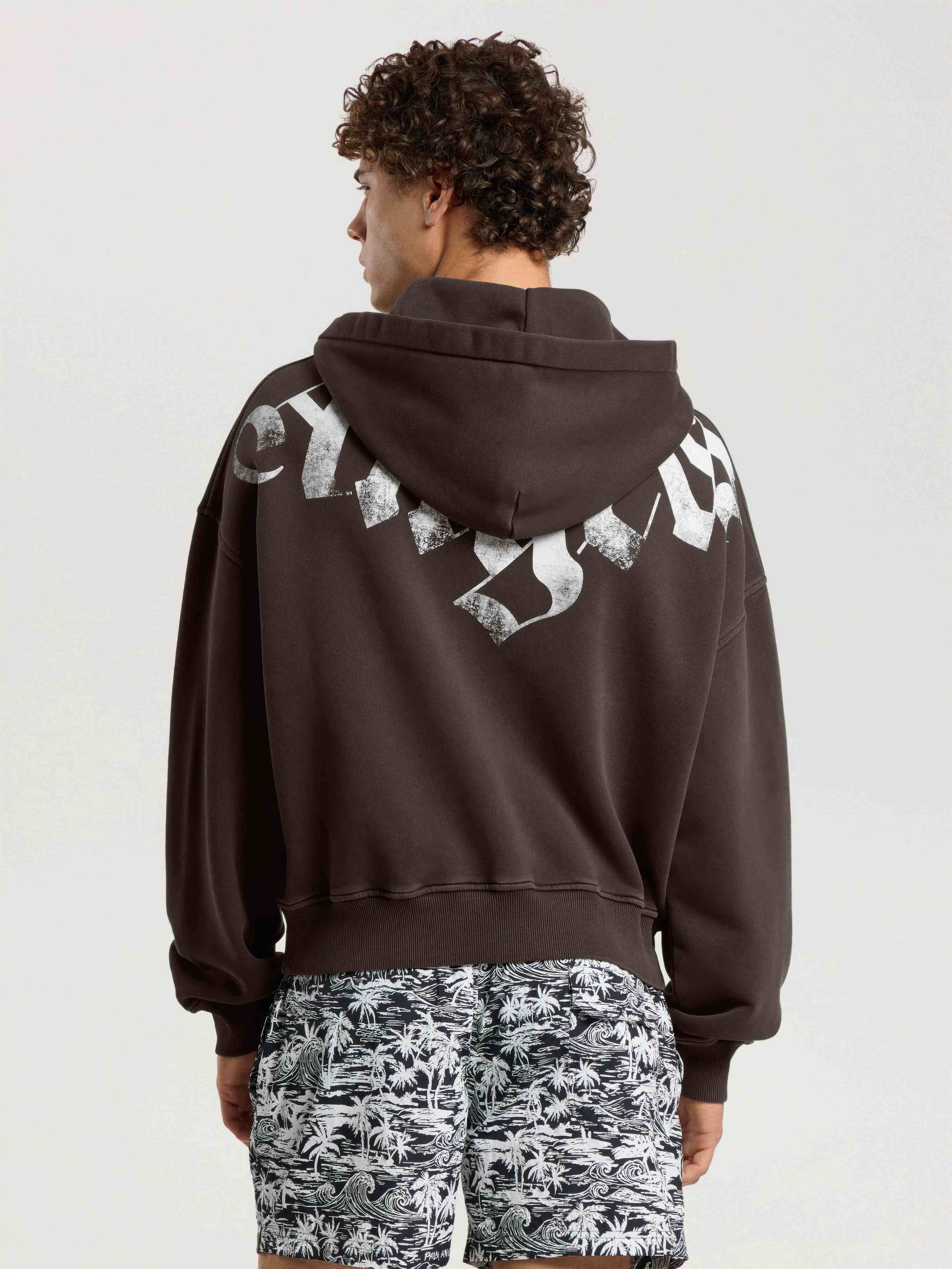 PALM ANGELS Big Neck Logo Zip Loose Hoodie BROWN - OFF WHITE PAMBE02F26FL01