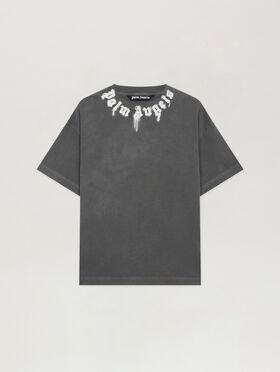 PALM ANGELS Neck Logo Regular T-Shirt DARK GREY - OFF WHITE PMAA109F25JER009