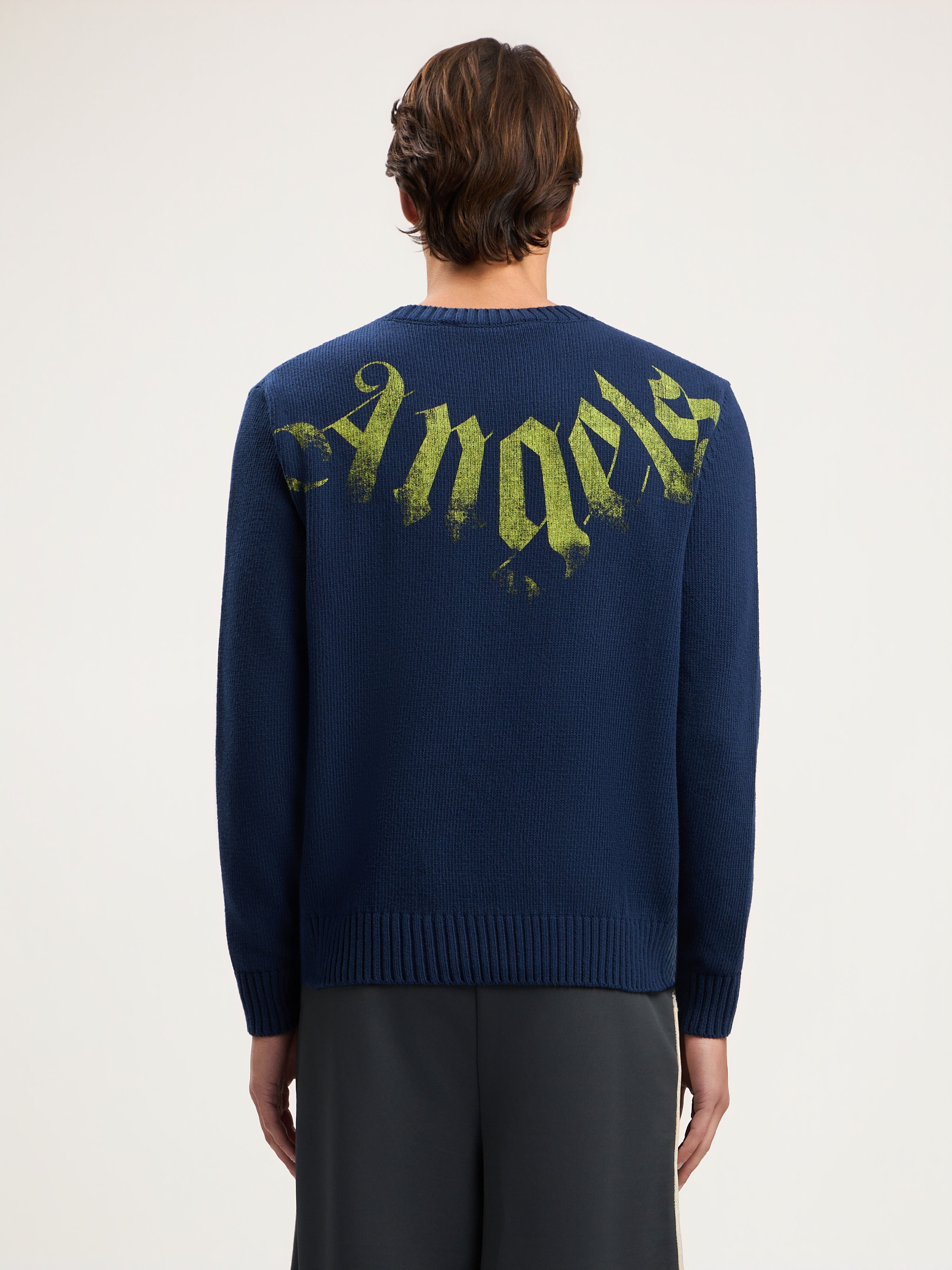 Big Neck Logo Sweater PALM ANGELS Big Neck Logo Sweater NAVY BLUE LIME PMHE08CS26KNI001