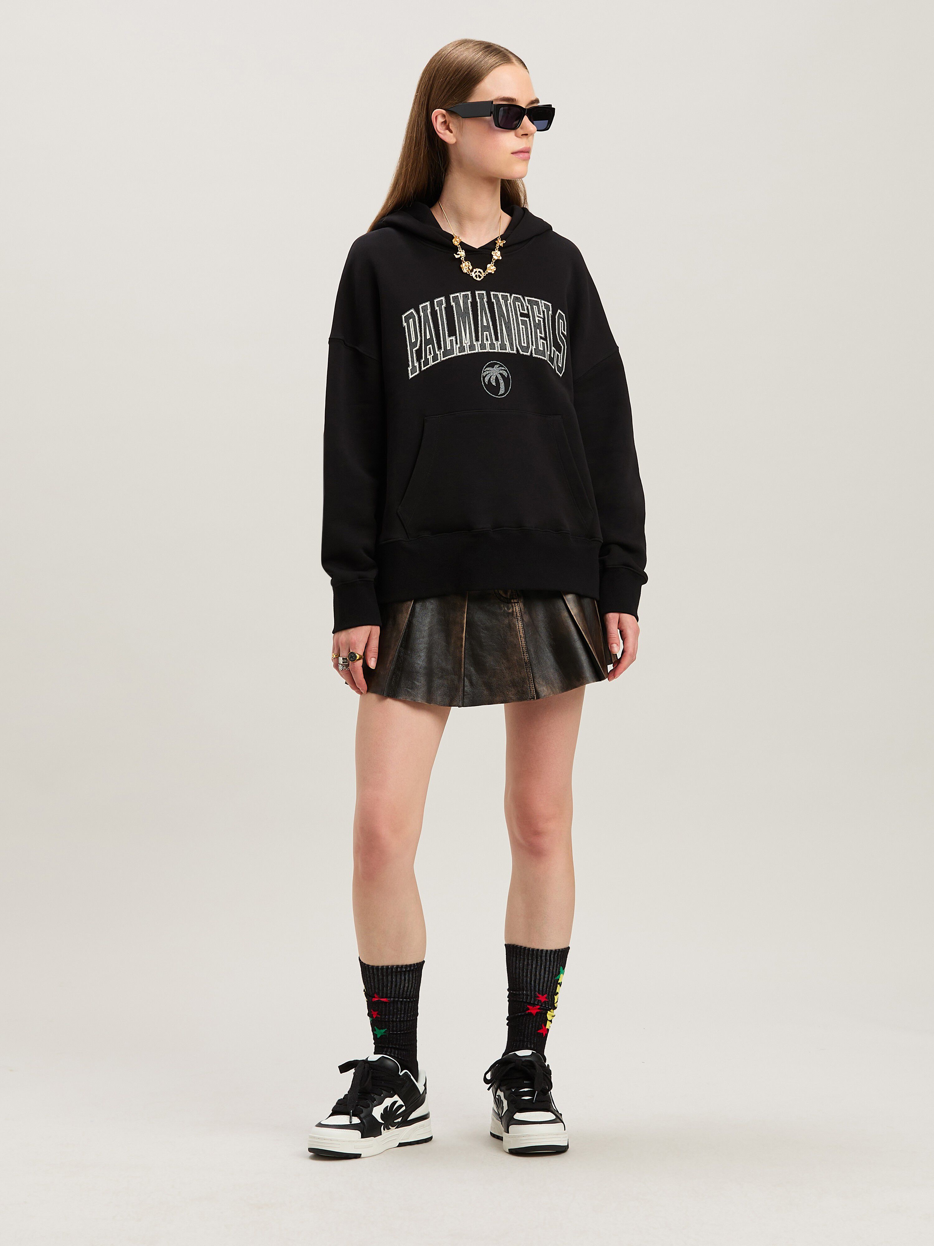 PALM ANGELS  College Hoodie BLACK - IVORY PWBB023S25FLE001