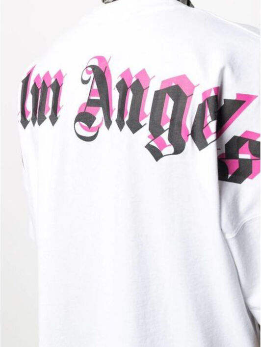 PALM ANGELS Doubled Logo Over Tee WHITE FUCHSIA PMAA002C99JER008