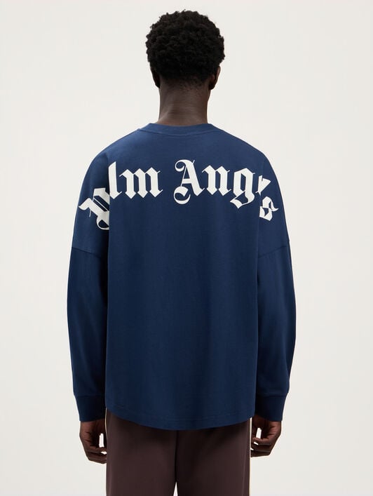 Classic Logo Long-Sleeved Over T-Shirt PALM ANGELS Classic Logo Long-Sleeved Over T-Shirt NAVY BLUE OFF WHITE PMAB059S26JER001