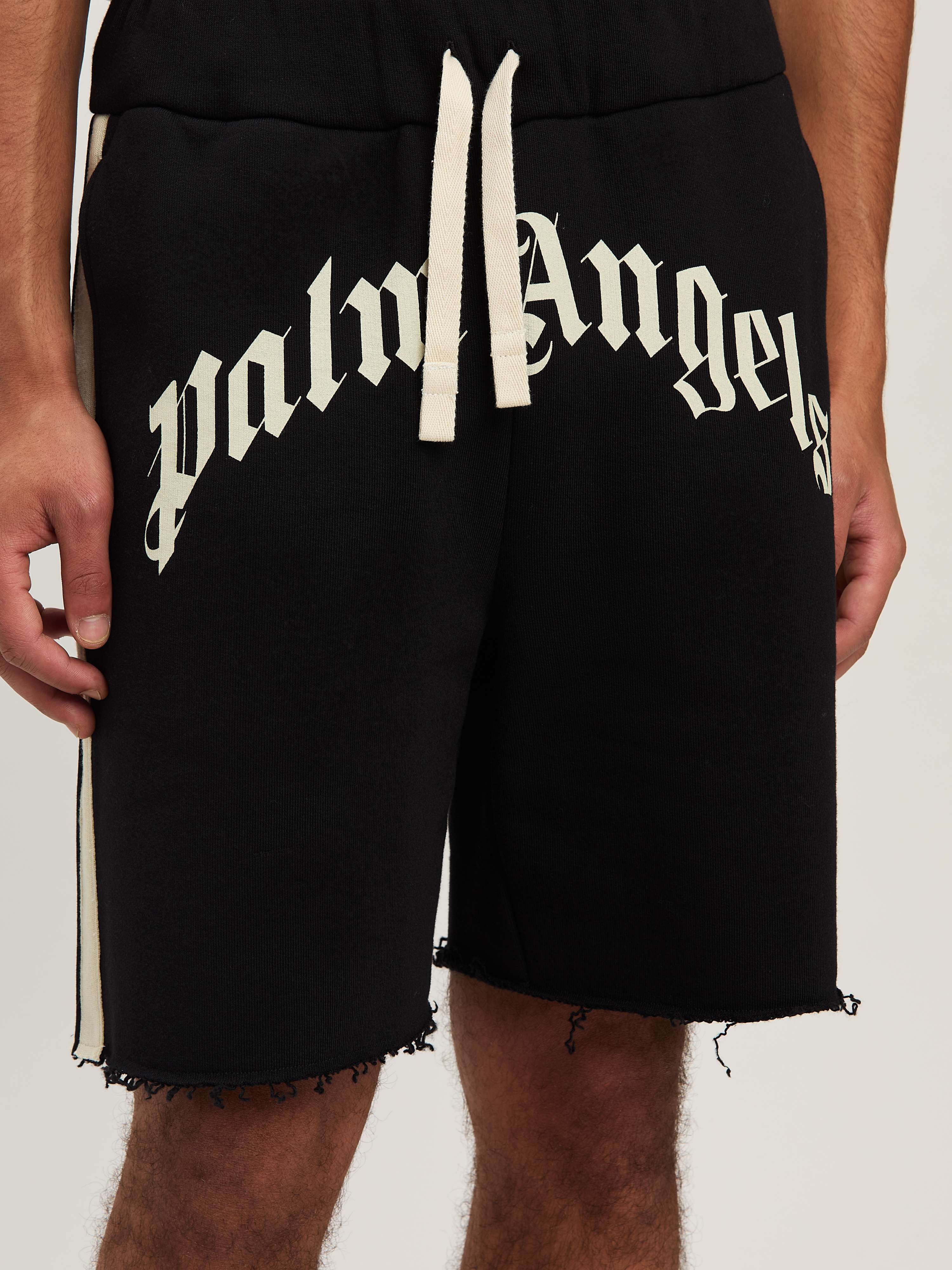 PALM ANGELS  Curved Logo Track shorts BLACK - IVORY PMCI026S25FLE001