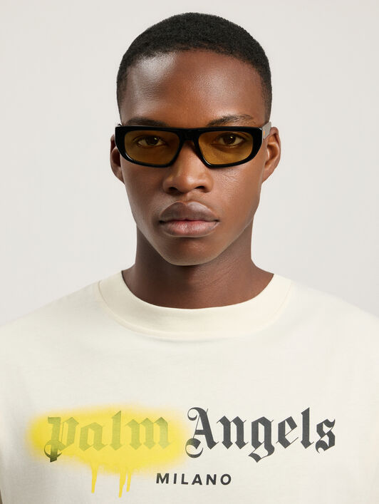 PALM ANGELS Ventura Yellow Lens Sunglasses SHINY BLACK PA1024101854