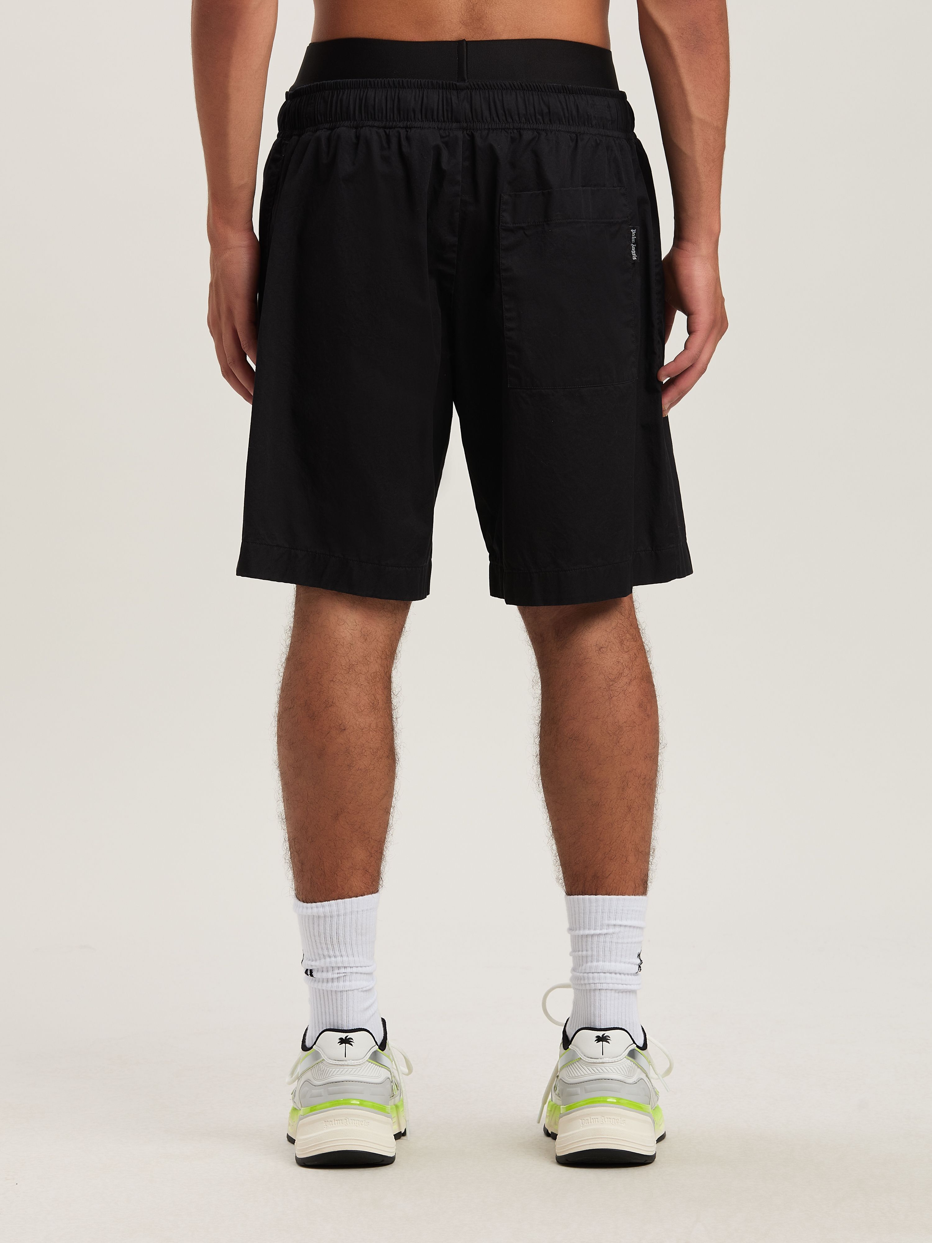 PALM ANGELS  Flame logo sweat shorts BLACK - FUCHSIA PMCB051S25FAB001