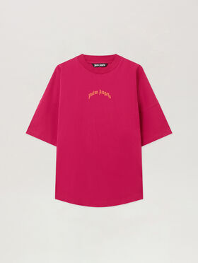 PALM ANGELS Back Curved Logo Over T-Shirt FUCHSIA - ORANGE PMAA10BF25JER001