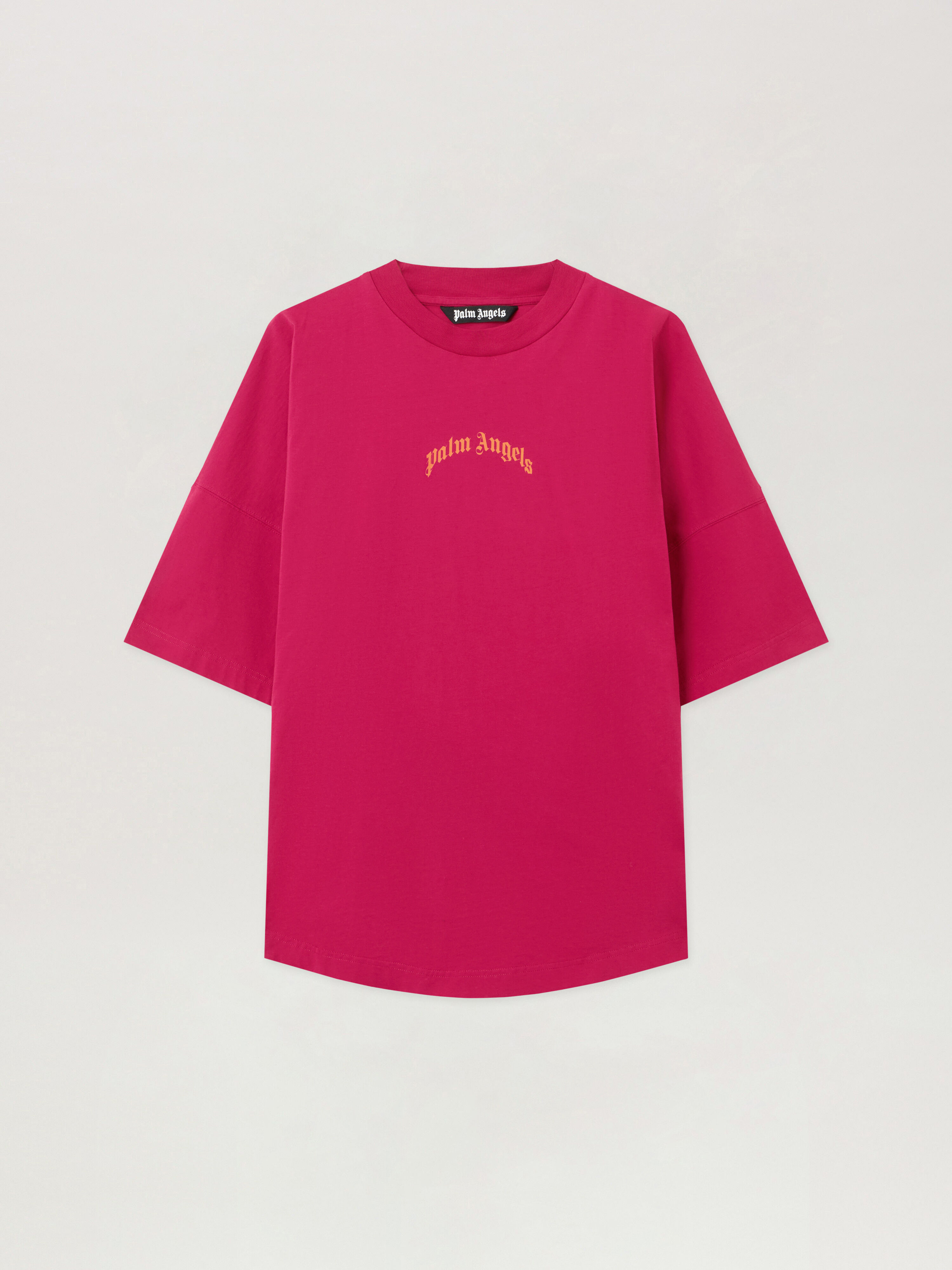 PALM ANGELS Back Curved Logo Over T-Shirt FUCHSIA - ORANGE PMAA10BF25JER001