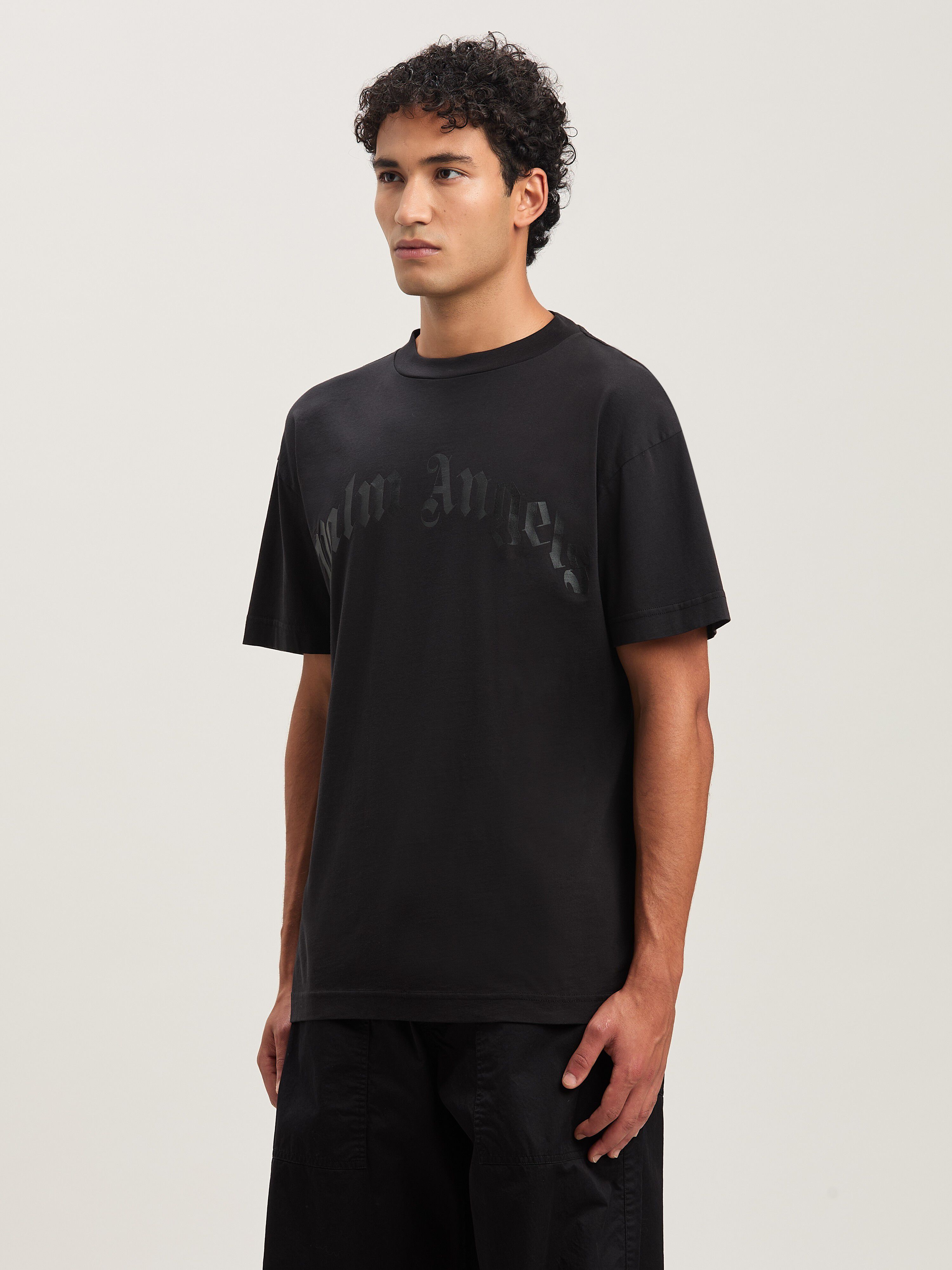 PALM ANGELS  Curved Logo T-shirt BLACK - BLACK PMAA001S25JER004