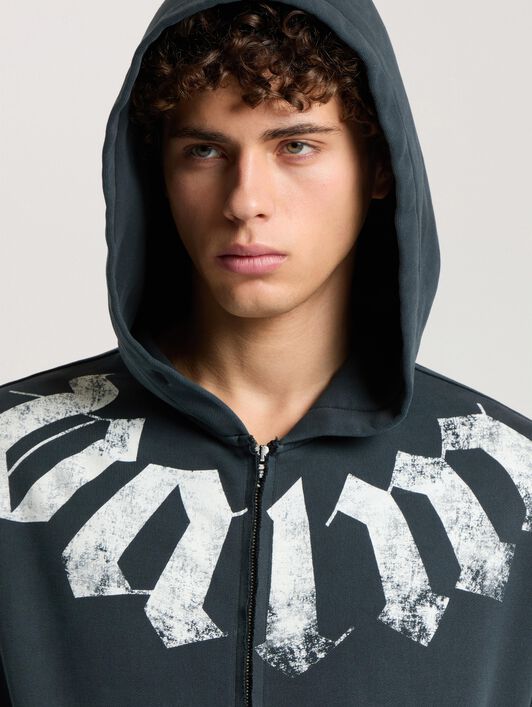 PALM ANGELS Big Neck Logo Zip Loose Hoodie BLACK - OFF WHITE PAMBE02F26FL01