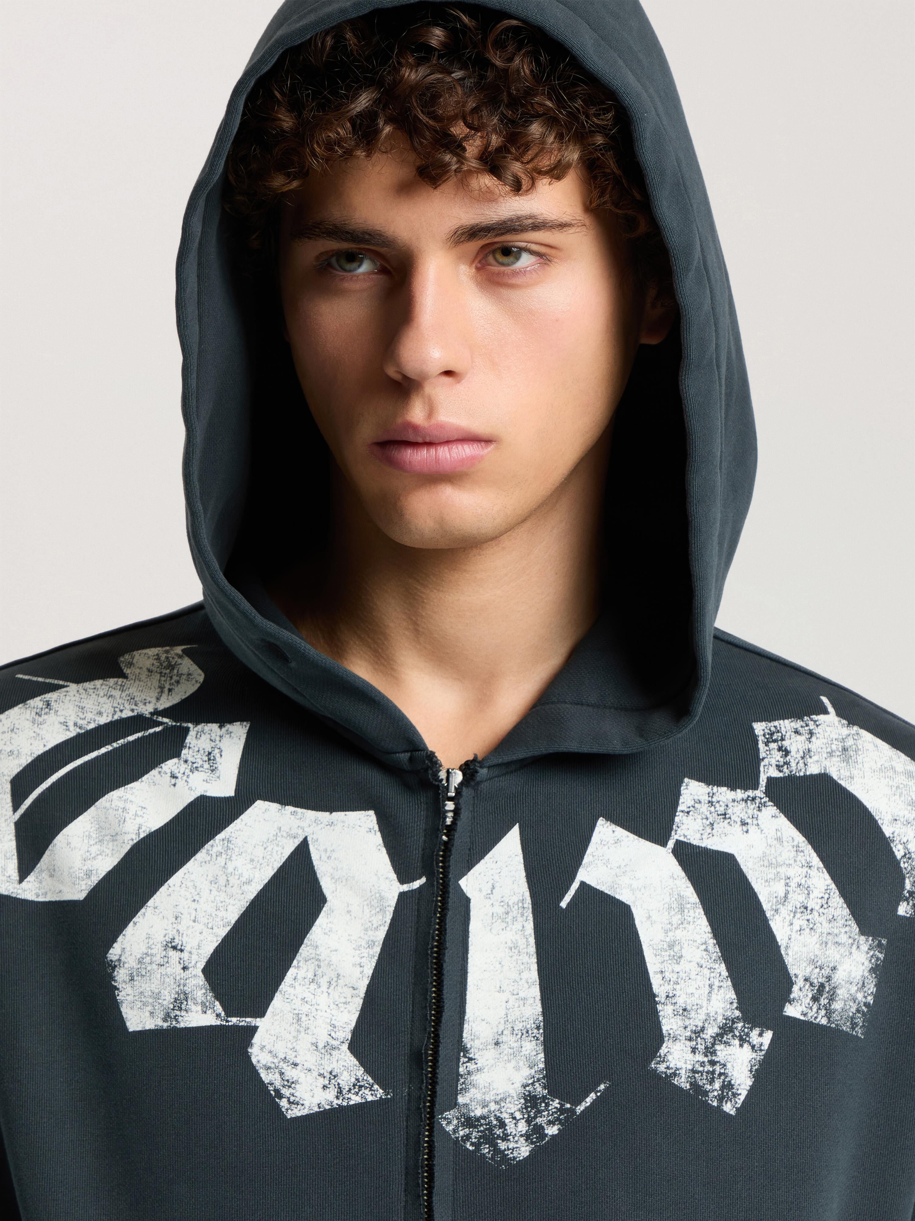 PALM ANGELS Big Neck Logo Zip Loose Hoodie BLACK - OFF WHITE PAMBE02F26FL01