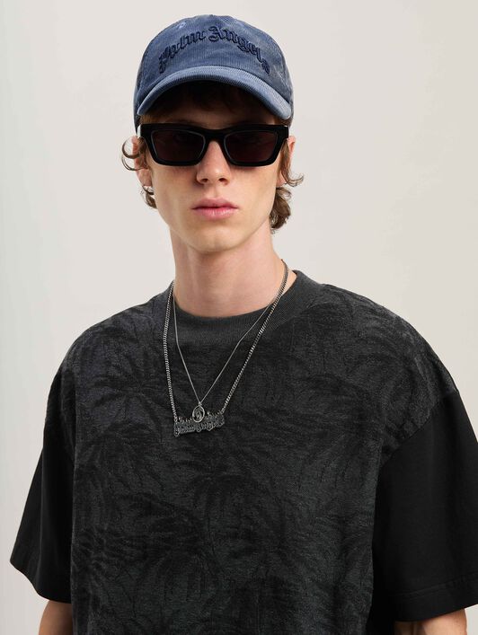 PALM ANGELS  Palms Curved Logo T-shirt BLACK - GREY PMAA001S25FAB001