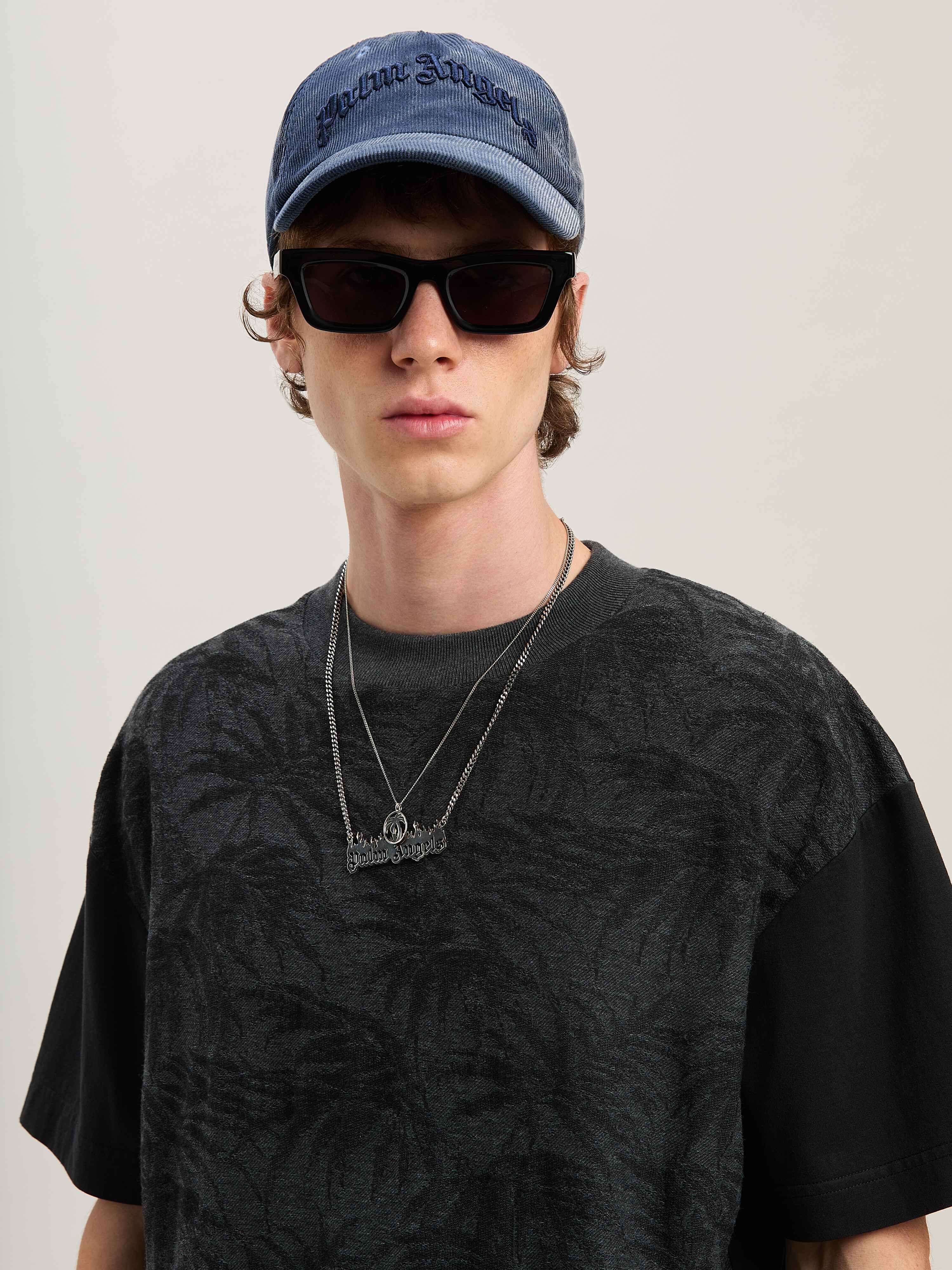 PALM ANGELS  Palms Curved Logo T-shirt BLACK - GREY PMAA001S25FAB001