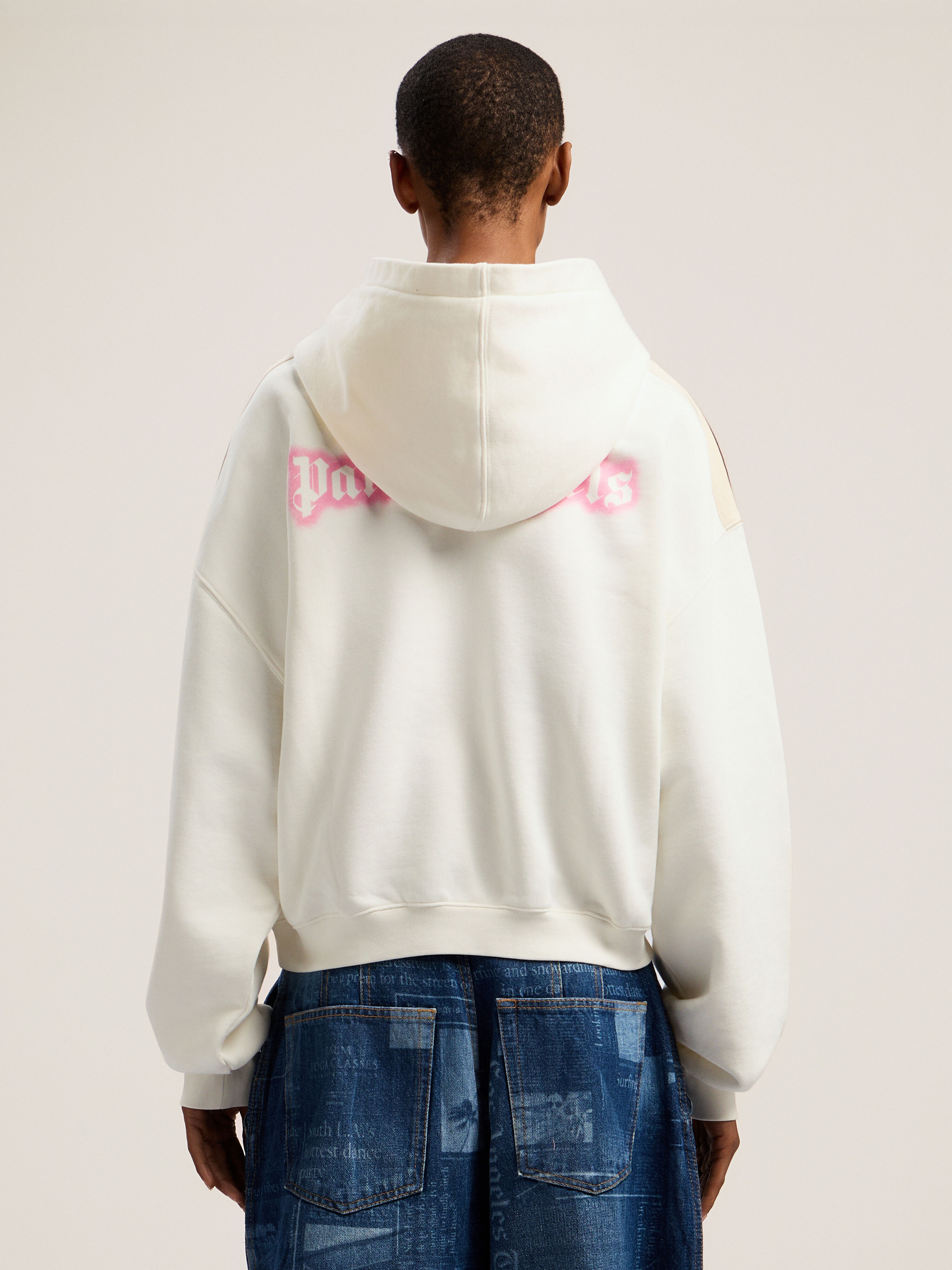 PALM ANGELS Classic Logo Neon Crop Hoody OFF WHITE - PINK PWBB076F25FLE007