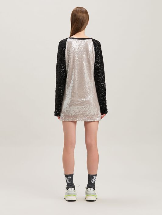 PALM ANGELS  College sequins dress GREY - BLACK PWDB255S25FAB001