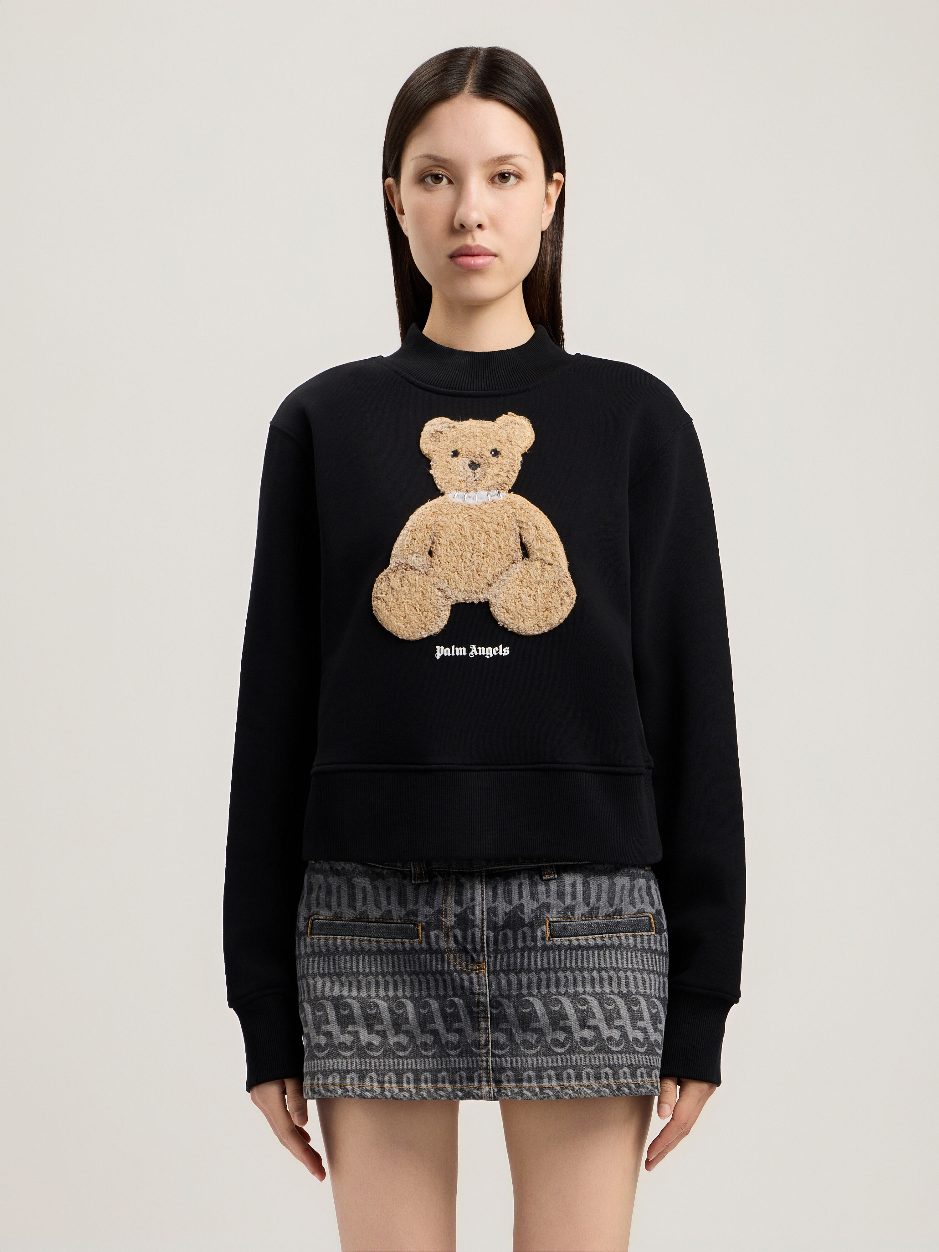 Bear Fitted Sweatshirt in BLACK BROWN for Women | Palm Angels®