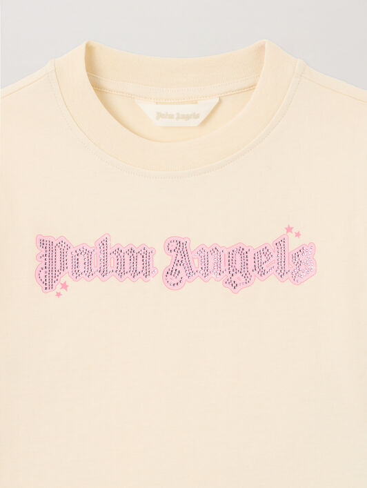 PALM ANGELS Shiny Studs Cropped Over T-Shirt OFF WHITE PGAA004S26JER001