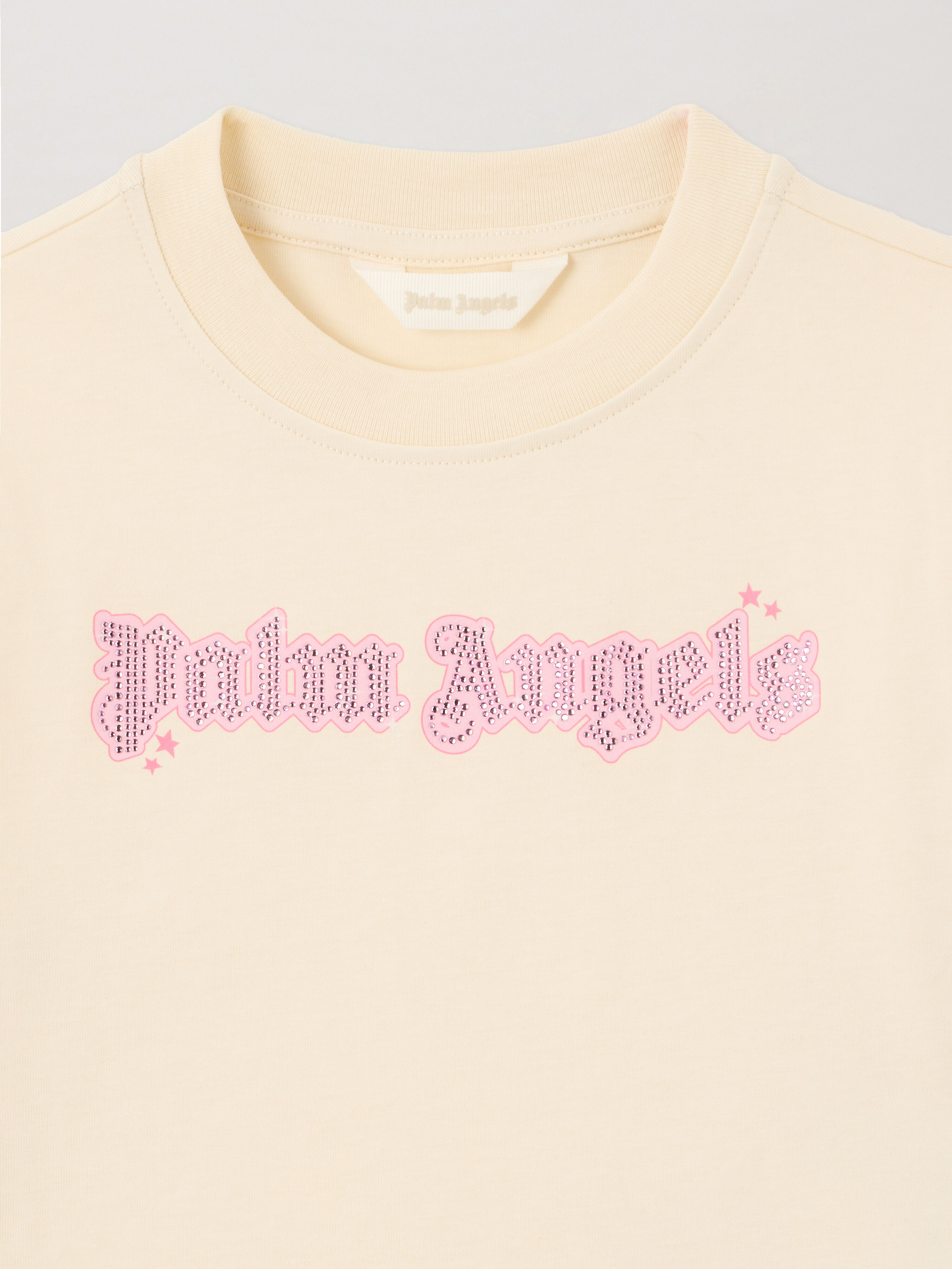 PALM ANGELS Shiny Studs Cropped Over T-Shirt OFF WHITE PGAA004S26JER001