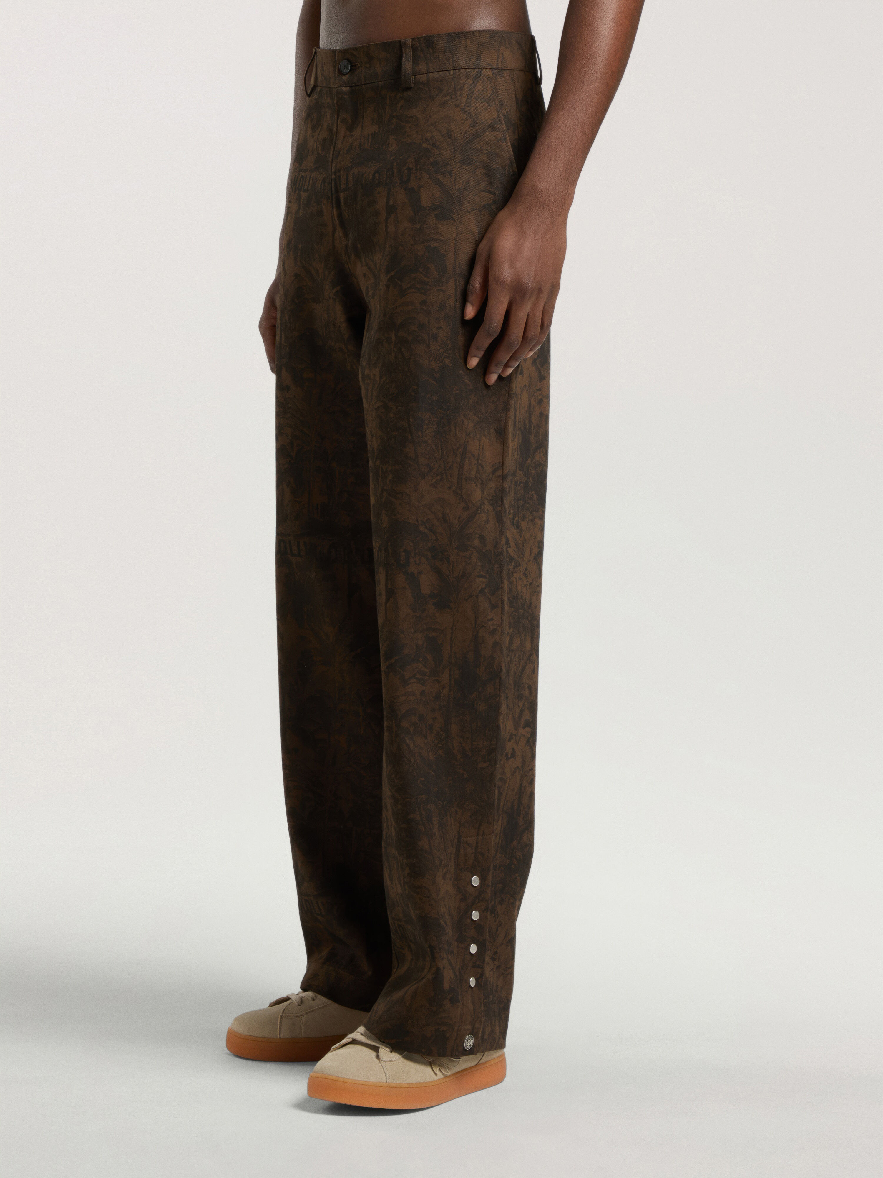 PALM ANGELS Starleaf All-Over Loose Pants BROWN - BLACK PAMCA03W26FB04