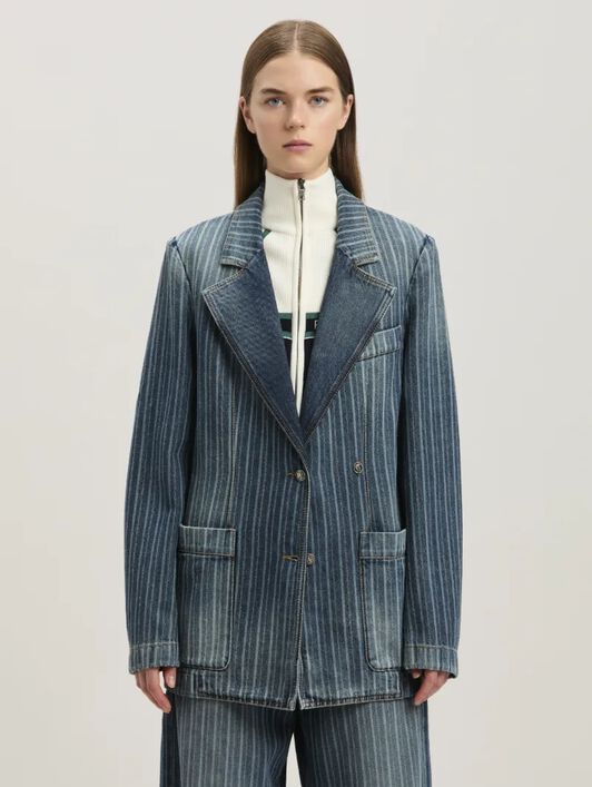 PALM ANGELS  Laser pinstriped denim blazer LIGHT BLUE - WHITE PWYE041S25DEN001