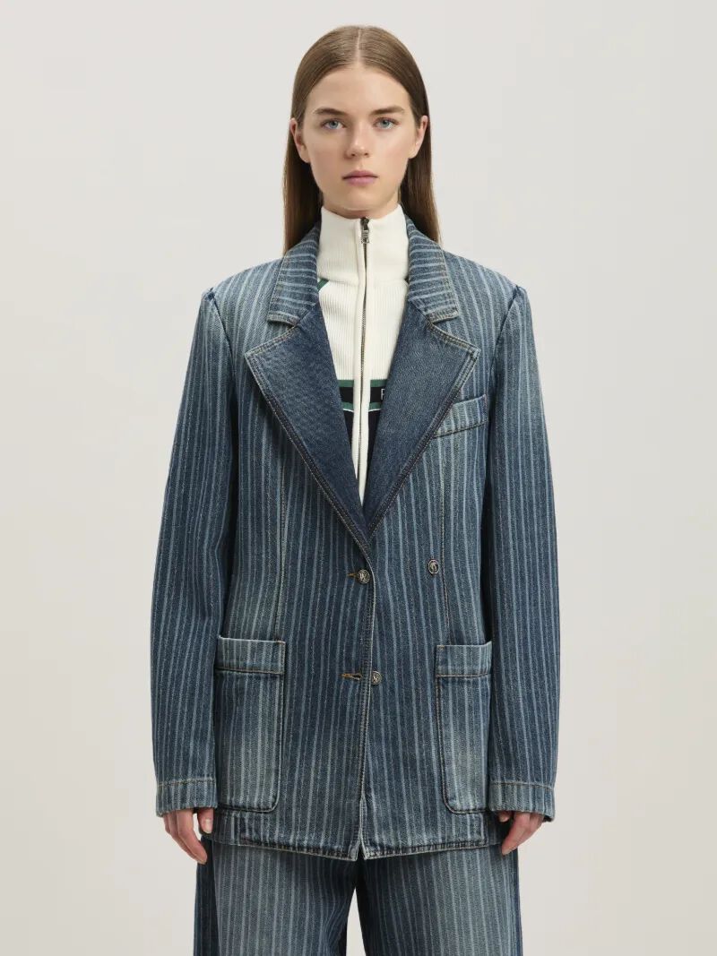 PALM ANGELS  Laser pinstriped denim blazer LIGHT BLUE - WHITE PWYE041S25DEN001
