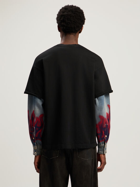 PALM ANGELS Flames Hybrid Shirt L/S VINTAGE BLACK - MEDIUM BLUE PMGE04BF25FAB001