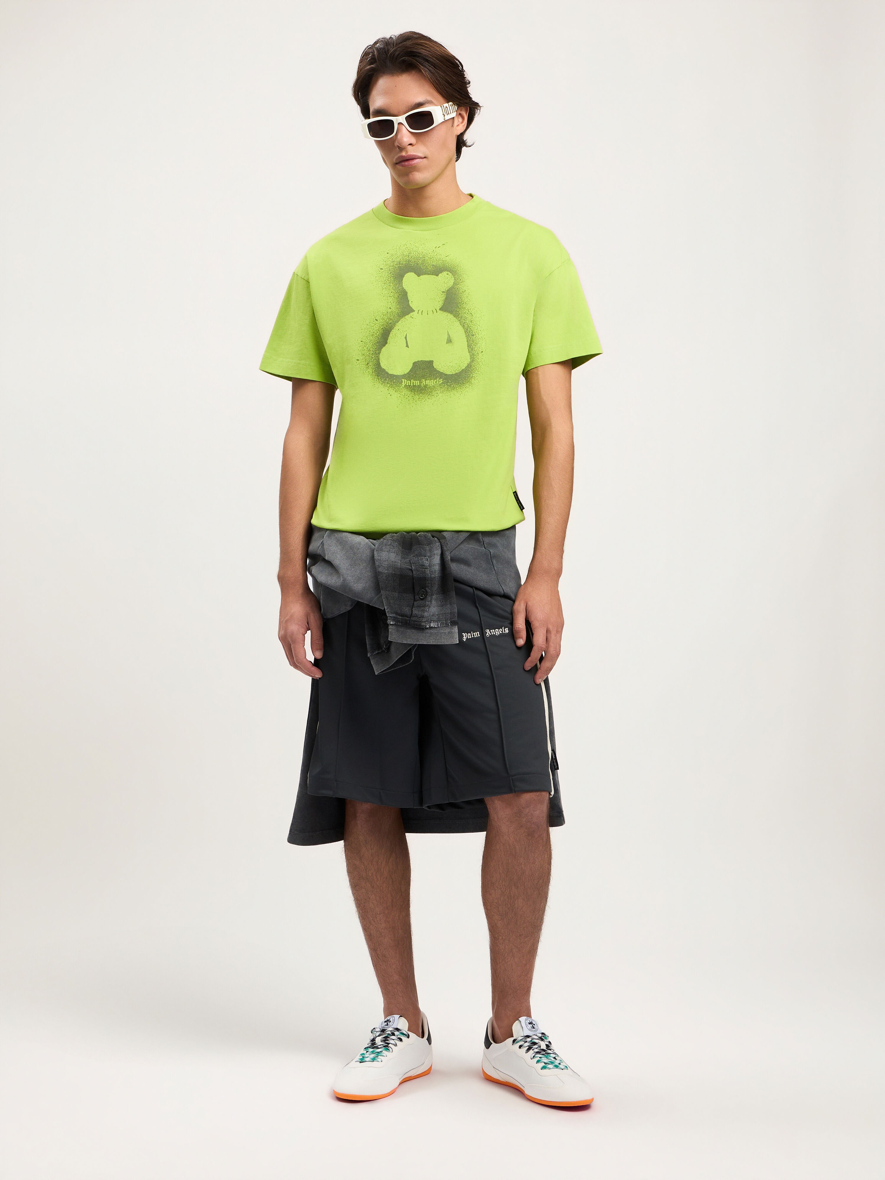 PALM ANGELS Spray Bear T-Shirt LIME MILITARY GREEN PMAA109S26JER001