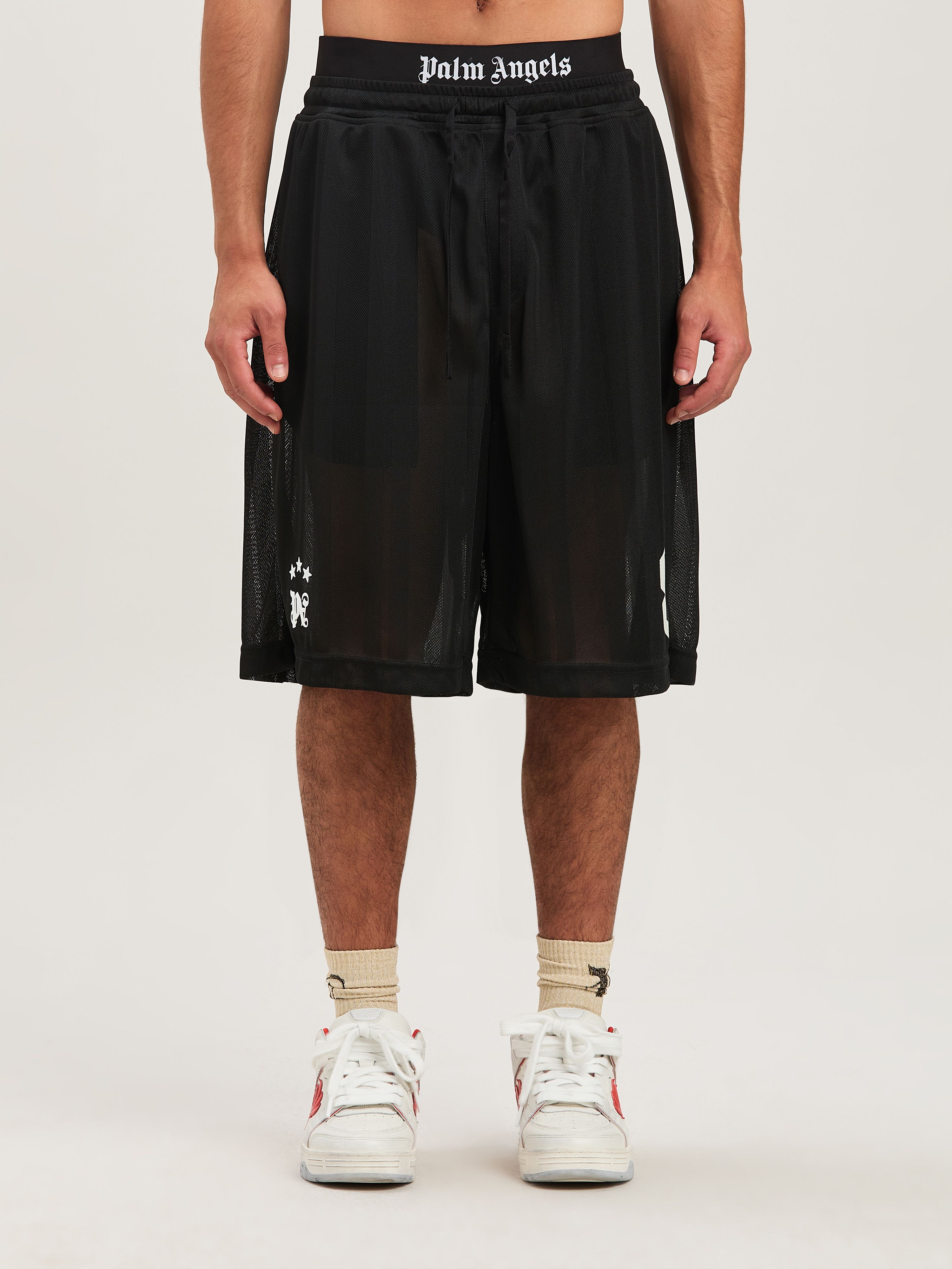 PALM ANGELS  Palm Sport bermuda BLACK - OFF WHITE PMCI022S25FAB002