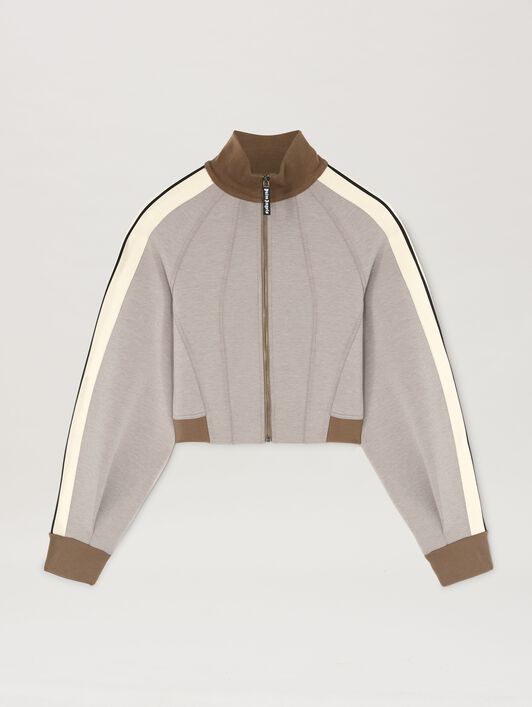 PALM ANGELS  Neoprene cropped track jacket TAUPE - OFF WHITE PWEA127S25FAB001