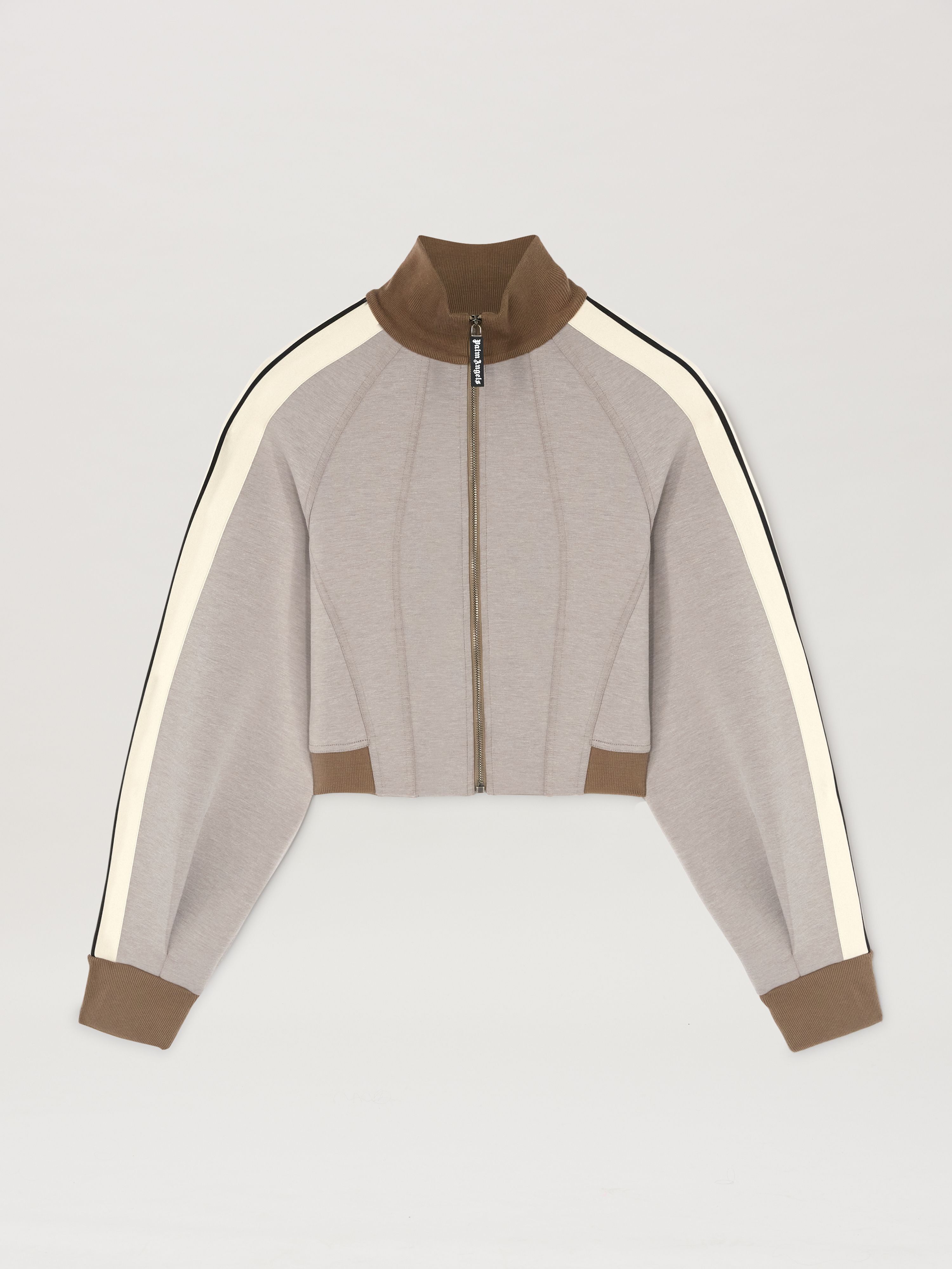 PALM ANGELS  Neoprene cropped track jacket TAUPE - OFF WHITE PWEA127S25FAB001