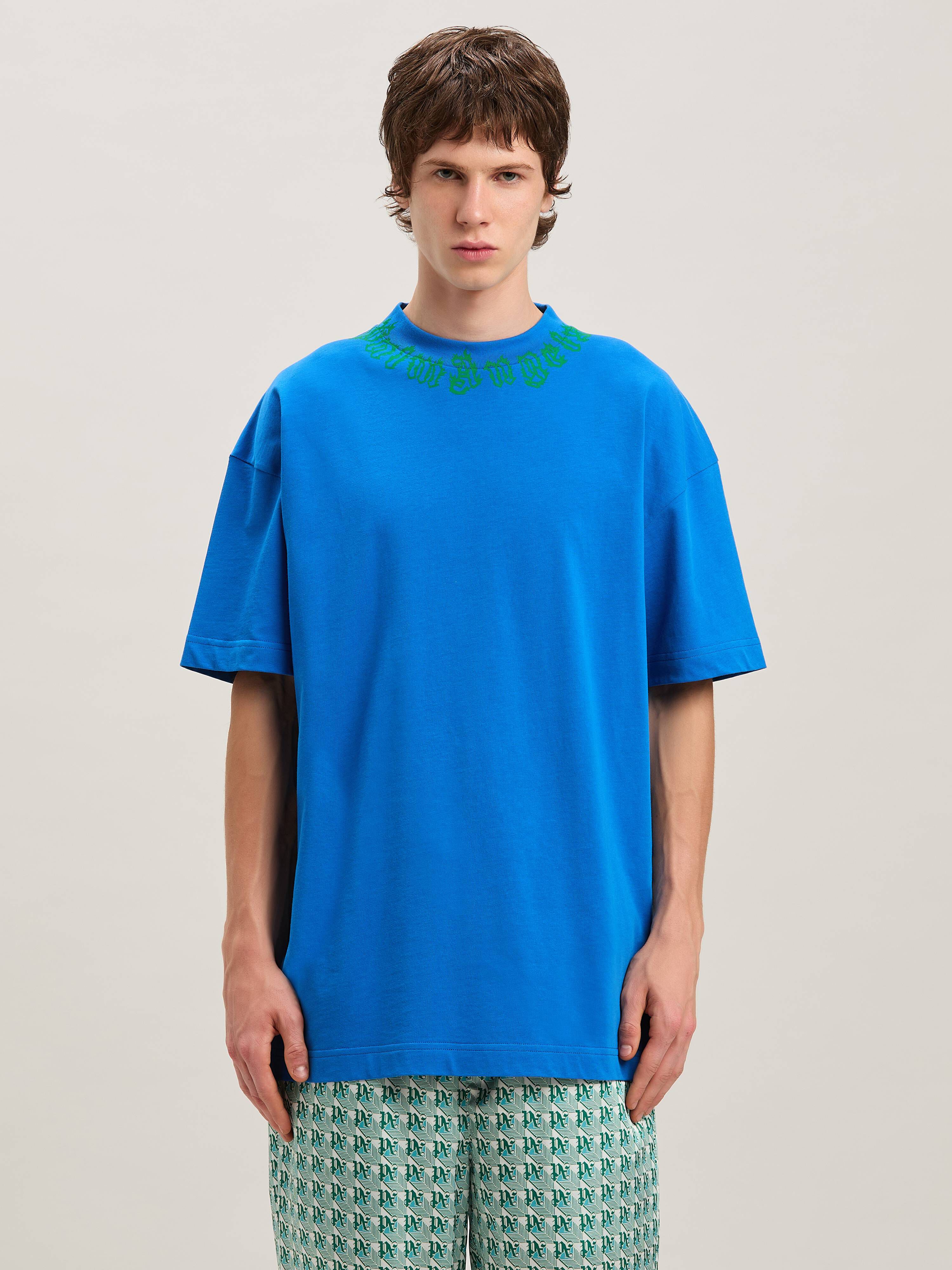 PALM ANGELS  Flame logo T-shirt BLUE - GREEN PMAA001S25JER002