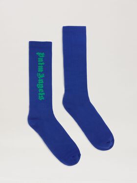 PALM ANGELS  LOGO FLAMES SOCKS BLUE PMRA001S25FAB003