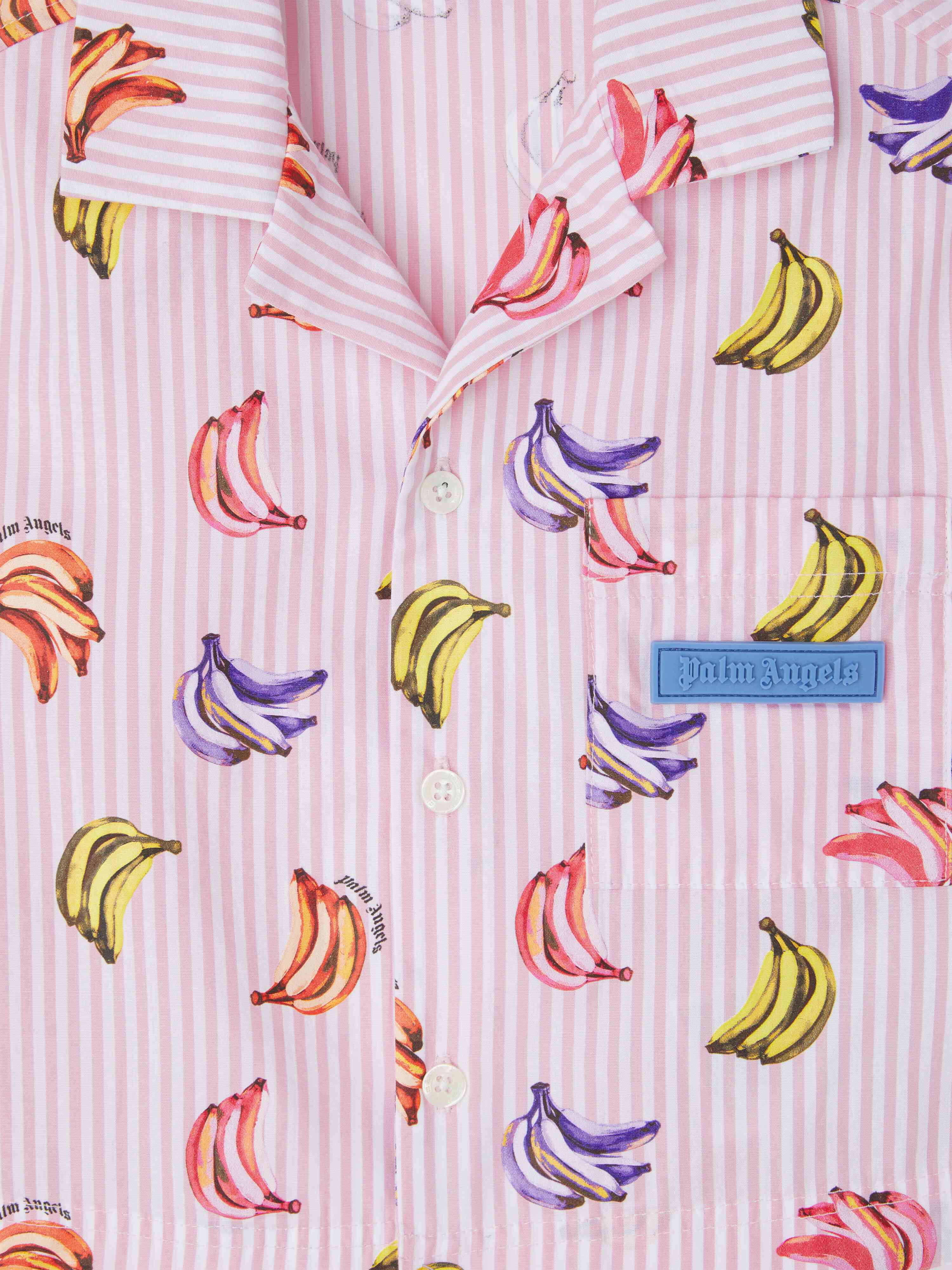 PALM ANGELS  Bananas print cropped short sleeves shirt ROSE PINK DUSTY BLUE PGGG001S25FAB001