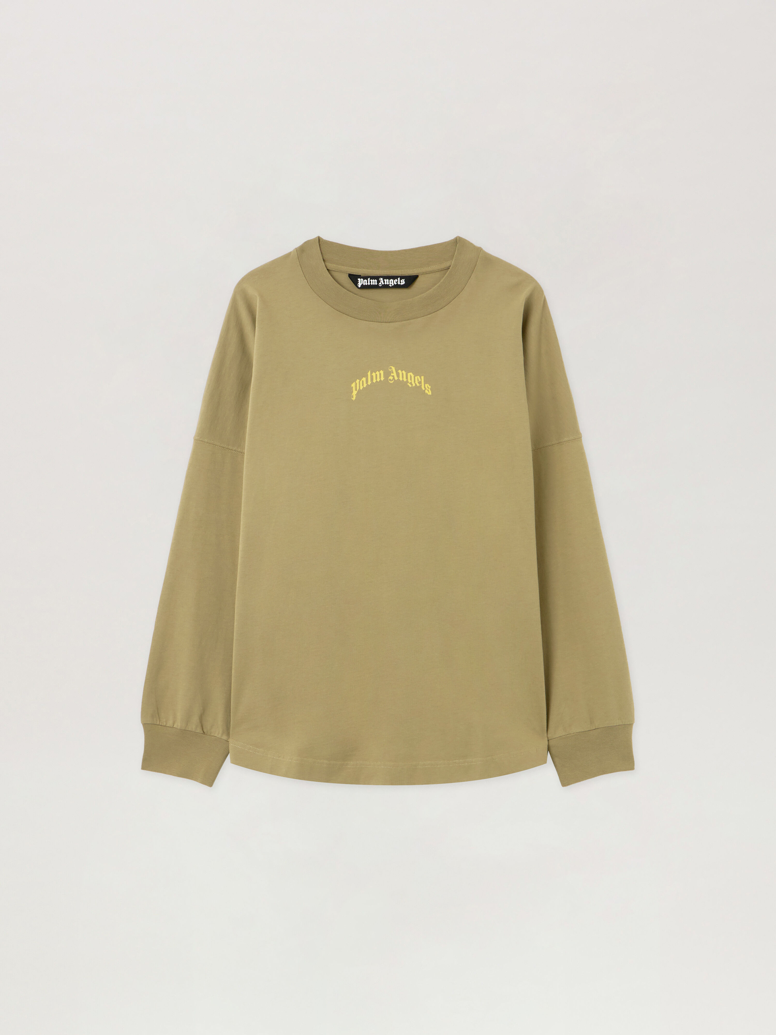 PALM ANGELS Curved Logo Long Sleeve T-Shirt ARMY GREEN - YELLOW PMAB059F25JER001