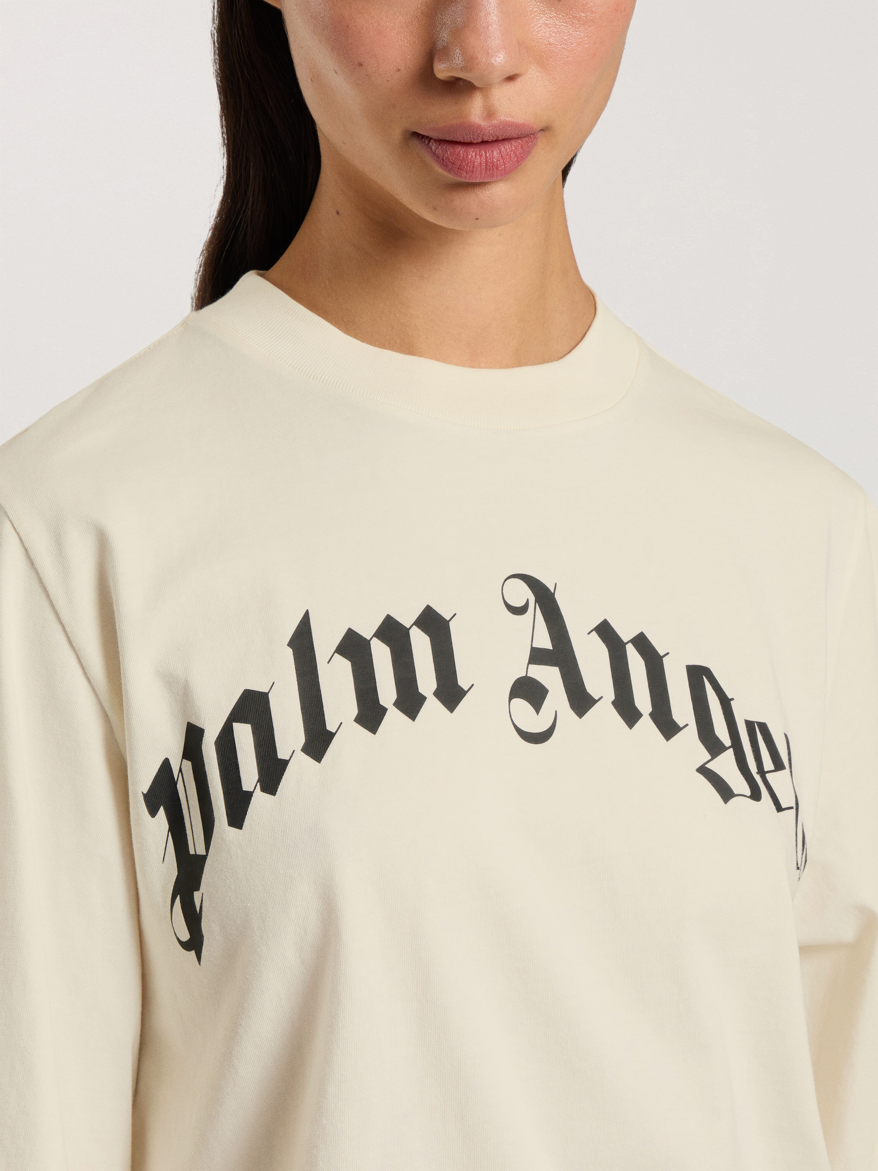 T-Shirt Squadrata Con Logo Curvo PALM ANGELS T-Shirt Squadrata Con Logo Curvo OFF WHITE - BLACK PAWAA03F26JR01