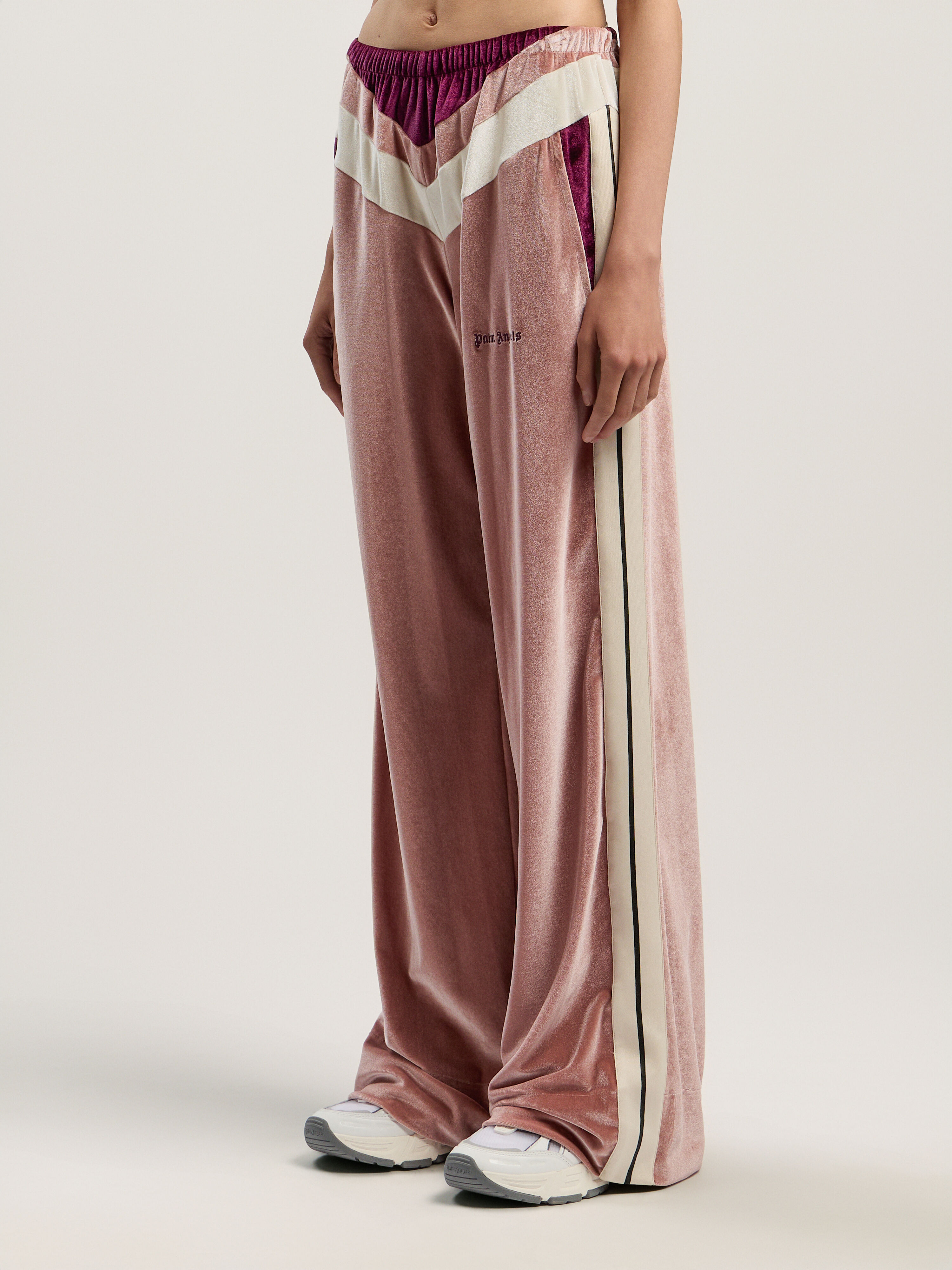 PALM ANGELS Colorblock Chenille Track Pants SOFT PINK - BURGUNDY PWCJ038F25FAB001