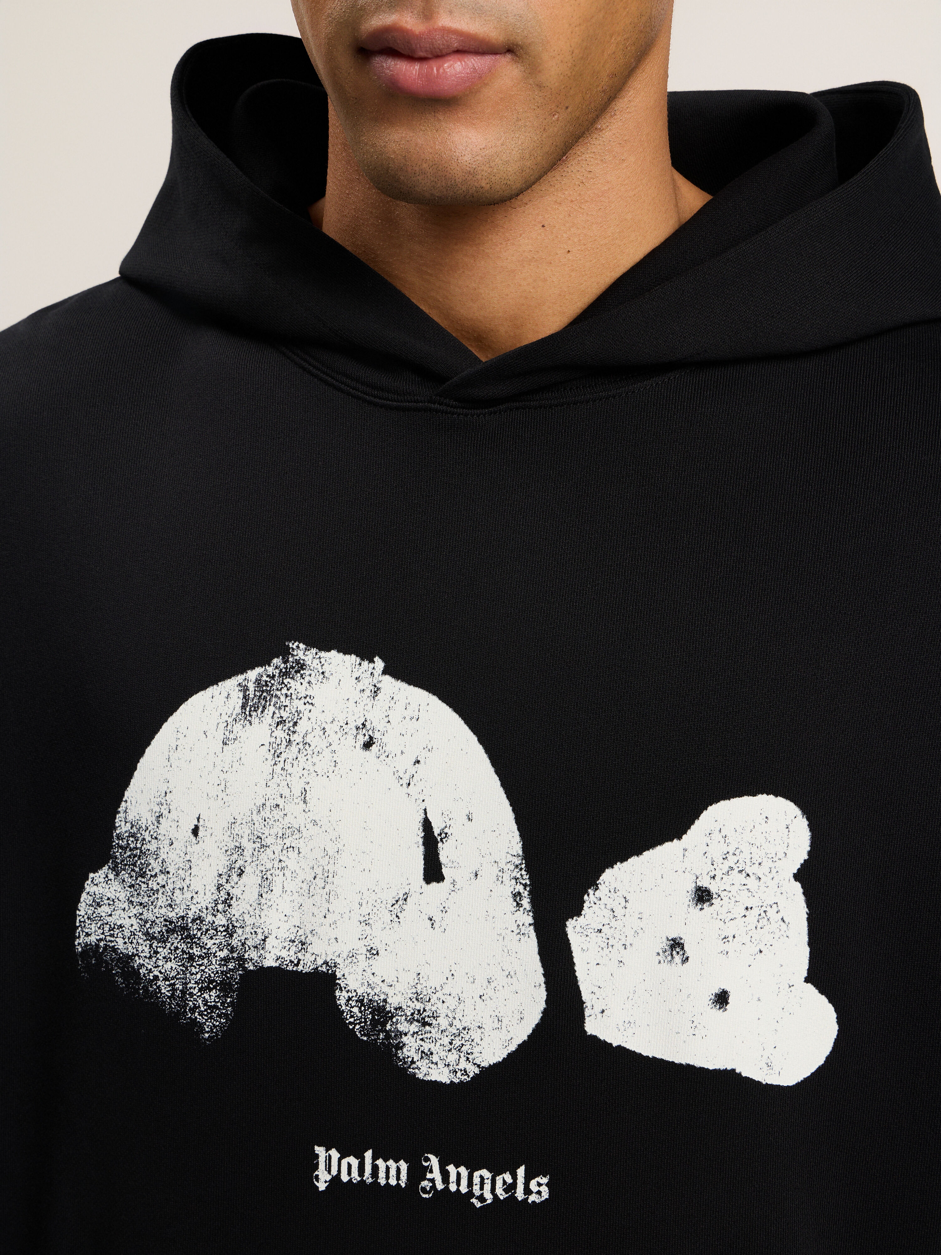 Spray Broken Bear Hoodie in Black/White for Men | Palm Angels®