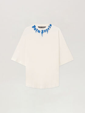 PALM ANGELS Curved Logo Over T-shirt OFF WHITE - COBALT BLUE PMAA10BF25JER006