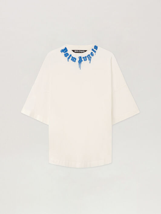 Curved Logo Over T-shirt PALM ANGELS Curved Logo Over T-shirt OFF WHITE - COBALT BLUE PMAA10BF25JER006