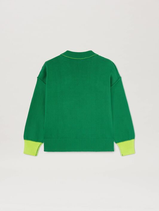 PALM ANGELS  Pullover mit geschwungenem Logo GREEN OFF WHITE PBHE001S25KNI001