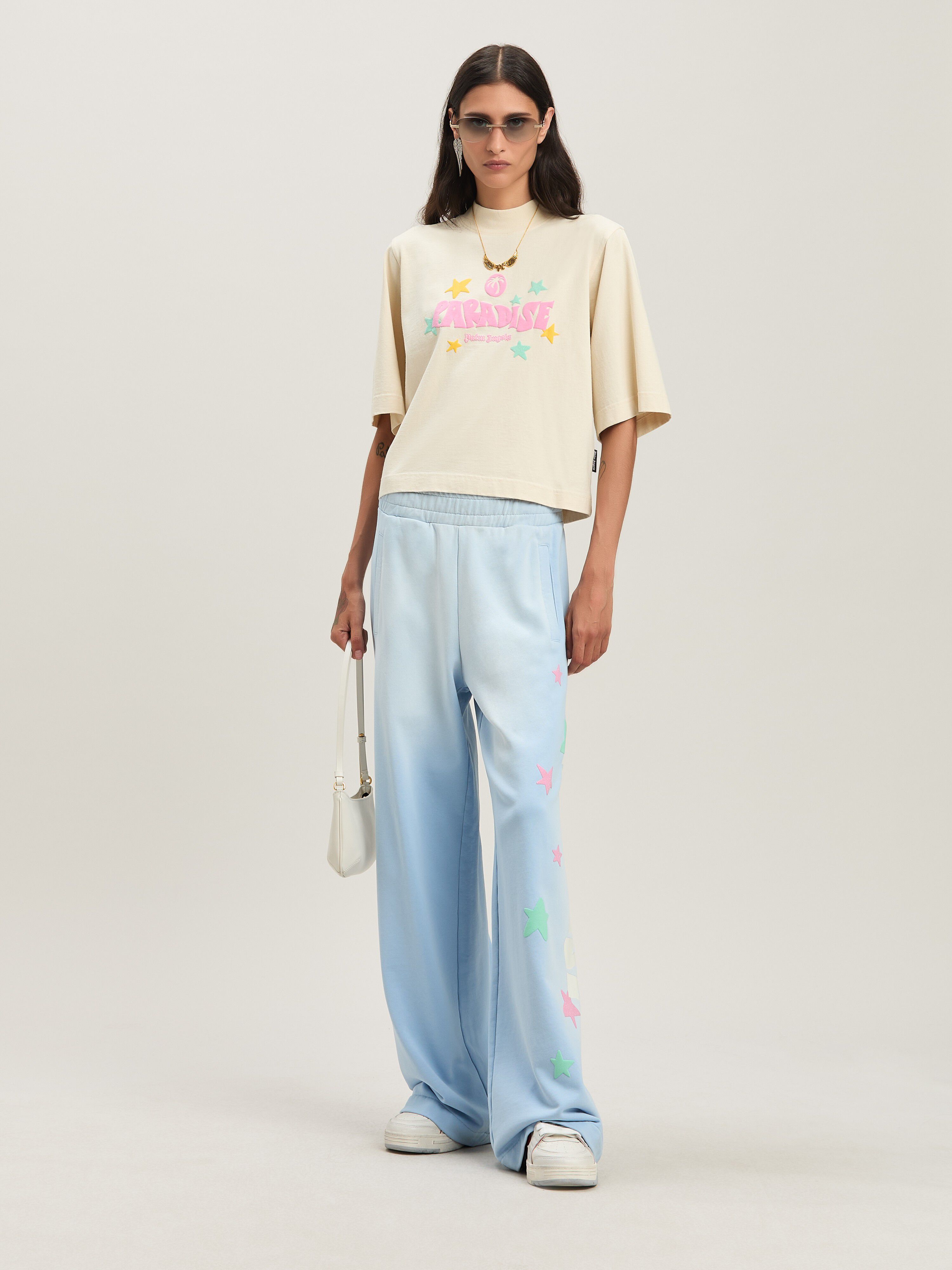 PALM ANGELS  Paradise cropped T-shirt IVORY - PINK PWAA020S25JER001