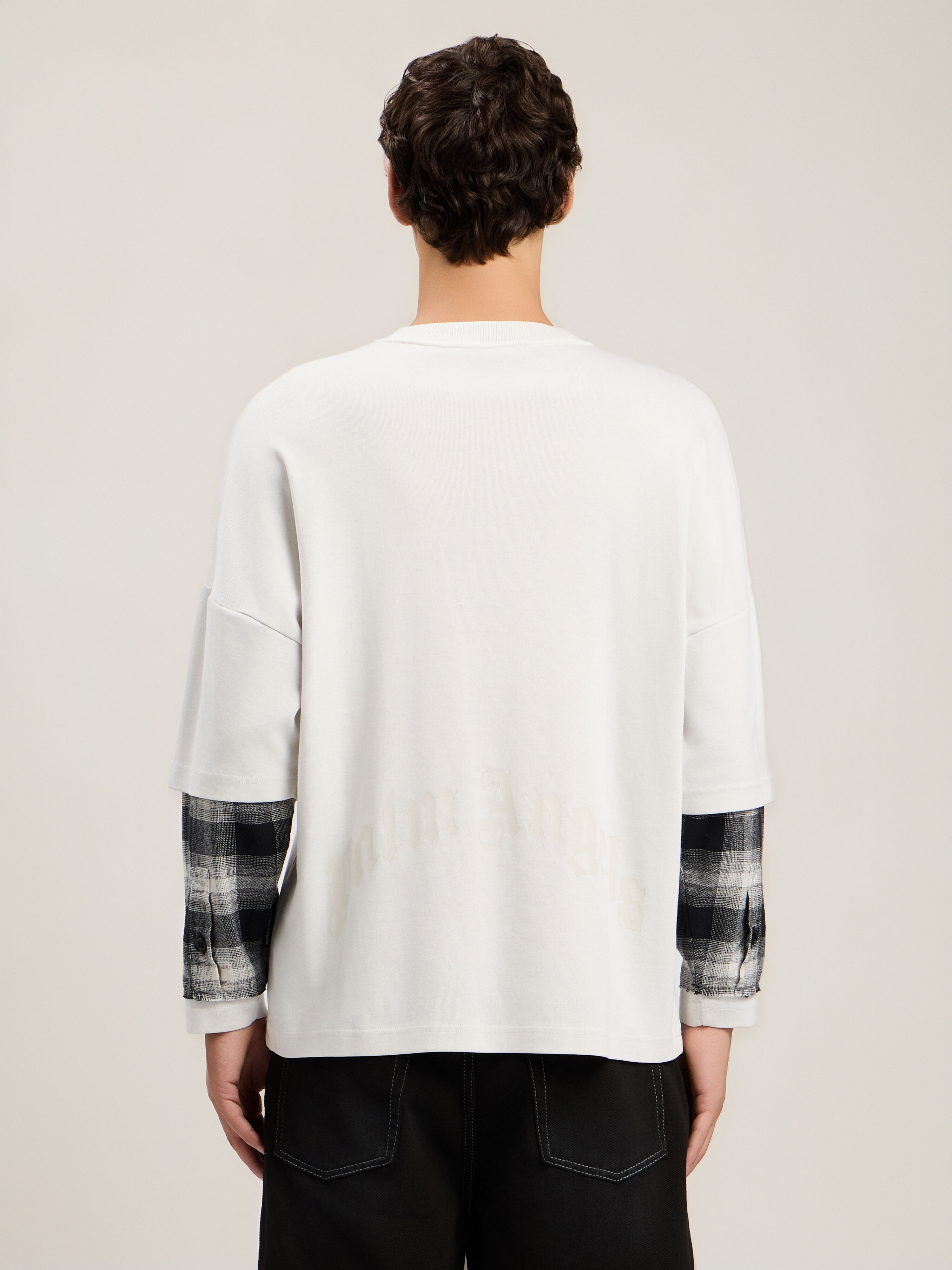 PALM ANGELS Skull Double Long-Sleeved Shirt OFF WHITE LIGHT GREY PMAB05ES26JER001