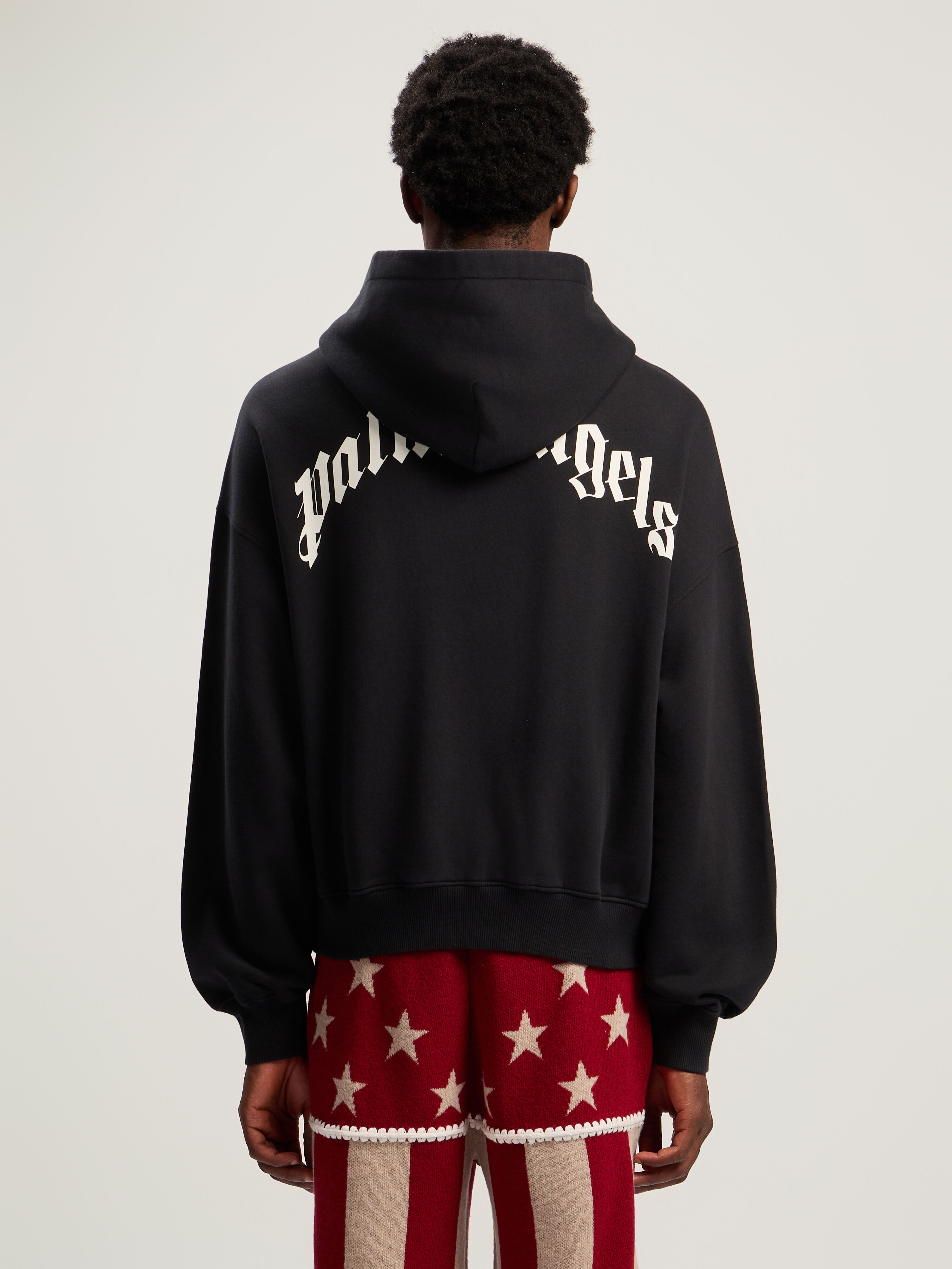 PALM ANGELS Curved Logo Loose Hoodie BLACK - OFF WHITE PMBB17EF25FLE004