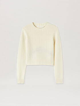 PALM ANGELS Curved Logo Sweater OFF WHITE BLACK PWHE051C99KNI001