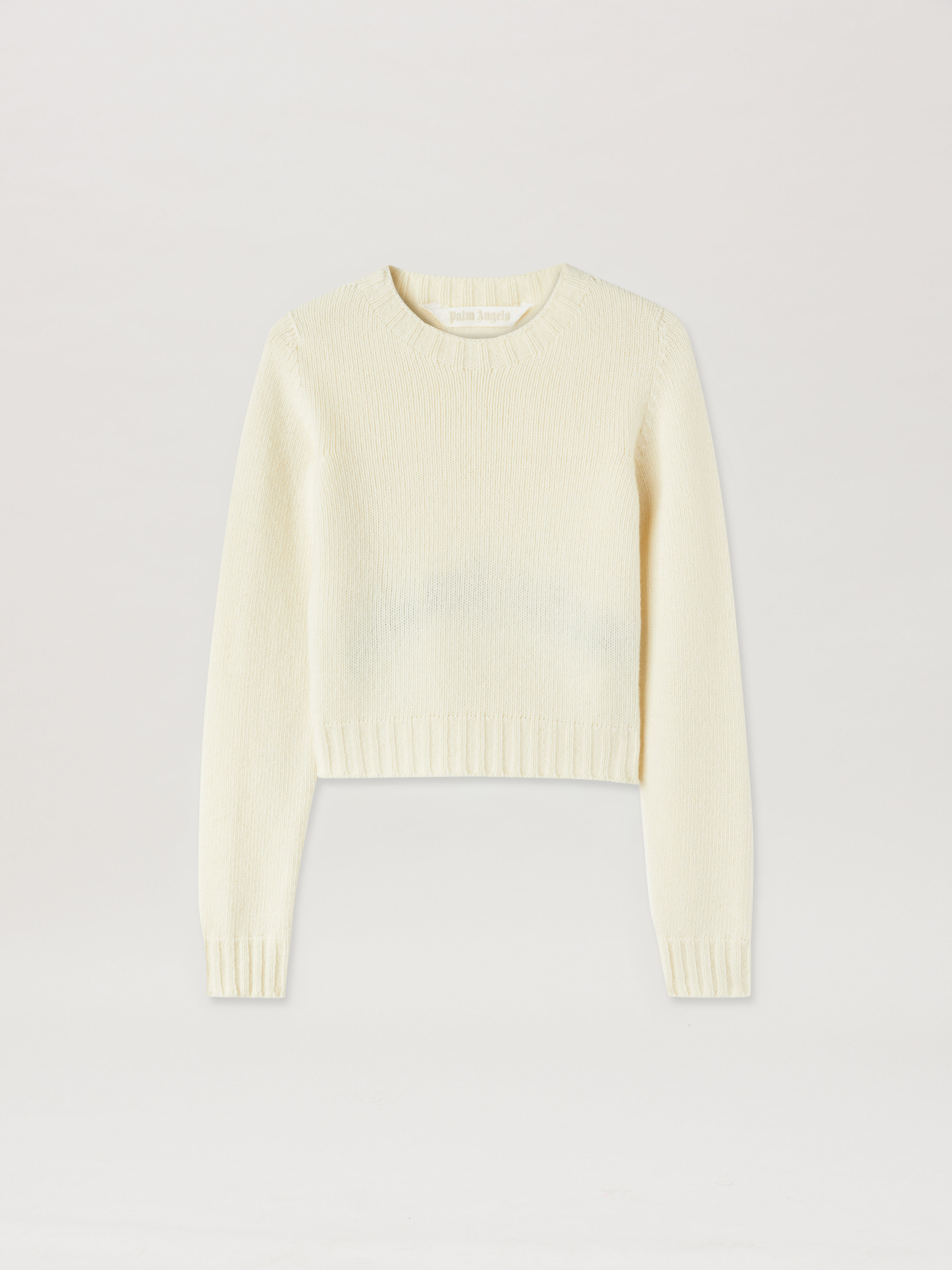 PALM ANGELS Curved Logo Sweater OFF WHITE BLACK PWHE051C99KNI001